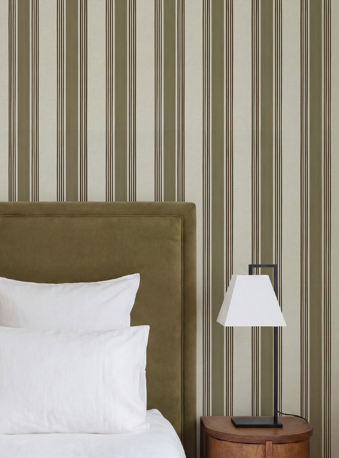 Old World Stripe Olive Green Wallpaper - Esselle Home