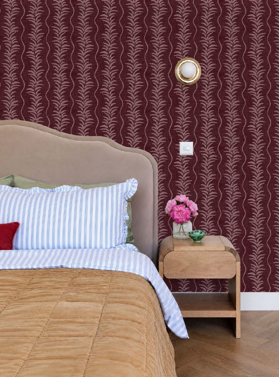 Fern Wave Burgundy Wallpaper