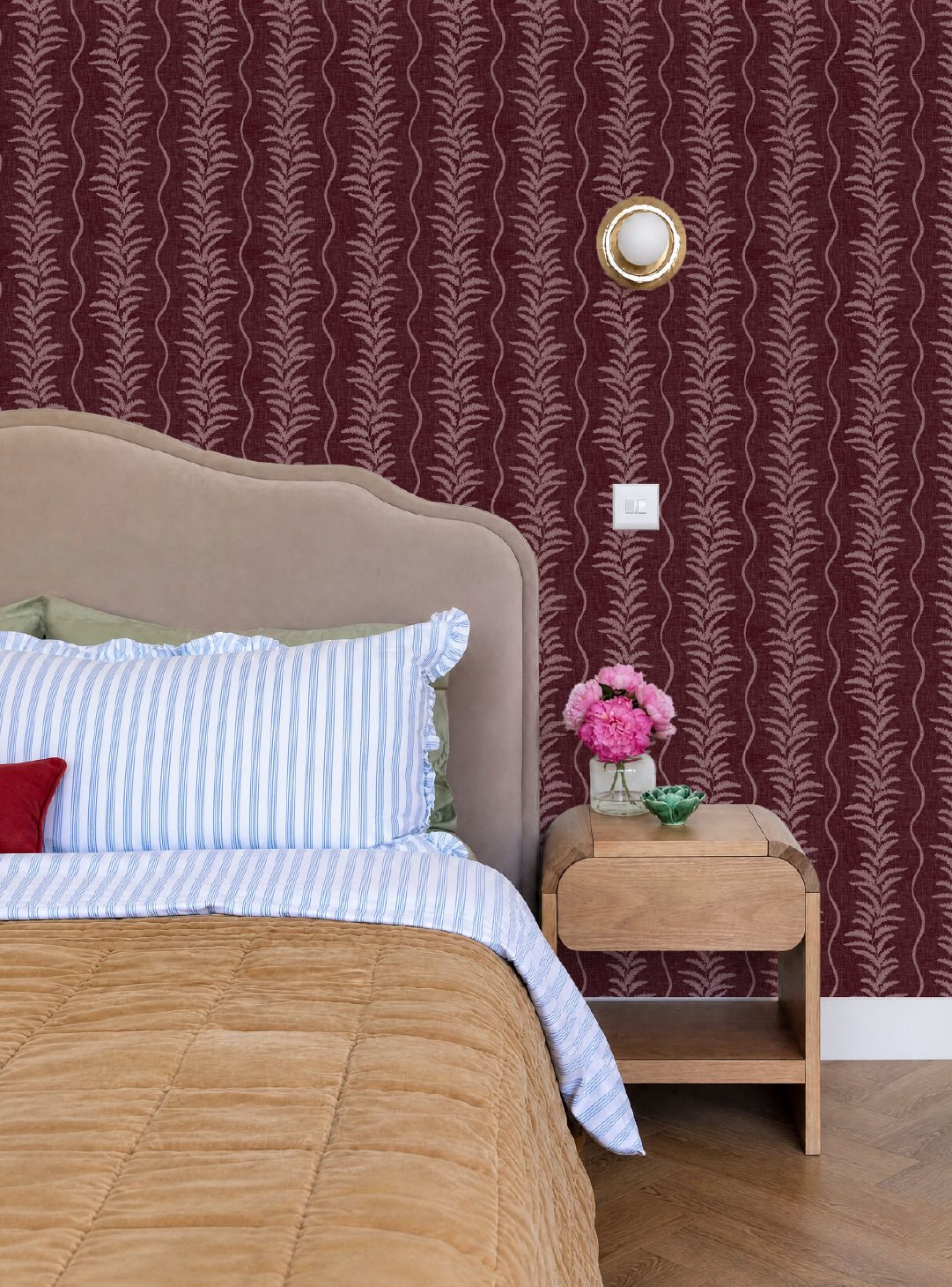 Fern Wave Burgundy Wallpaper - Esselle Home