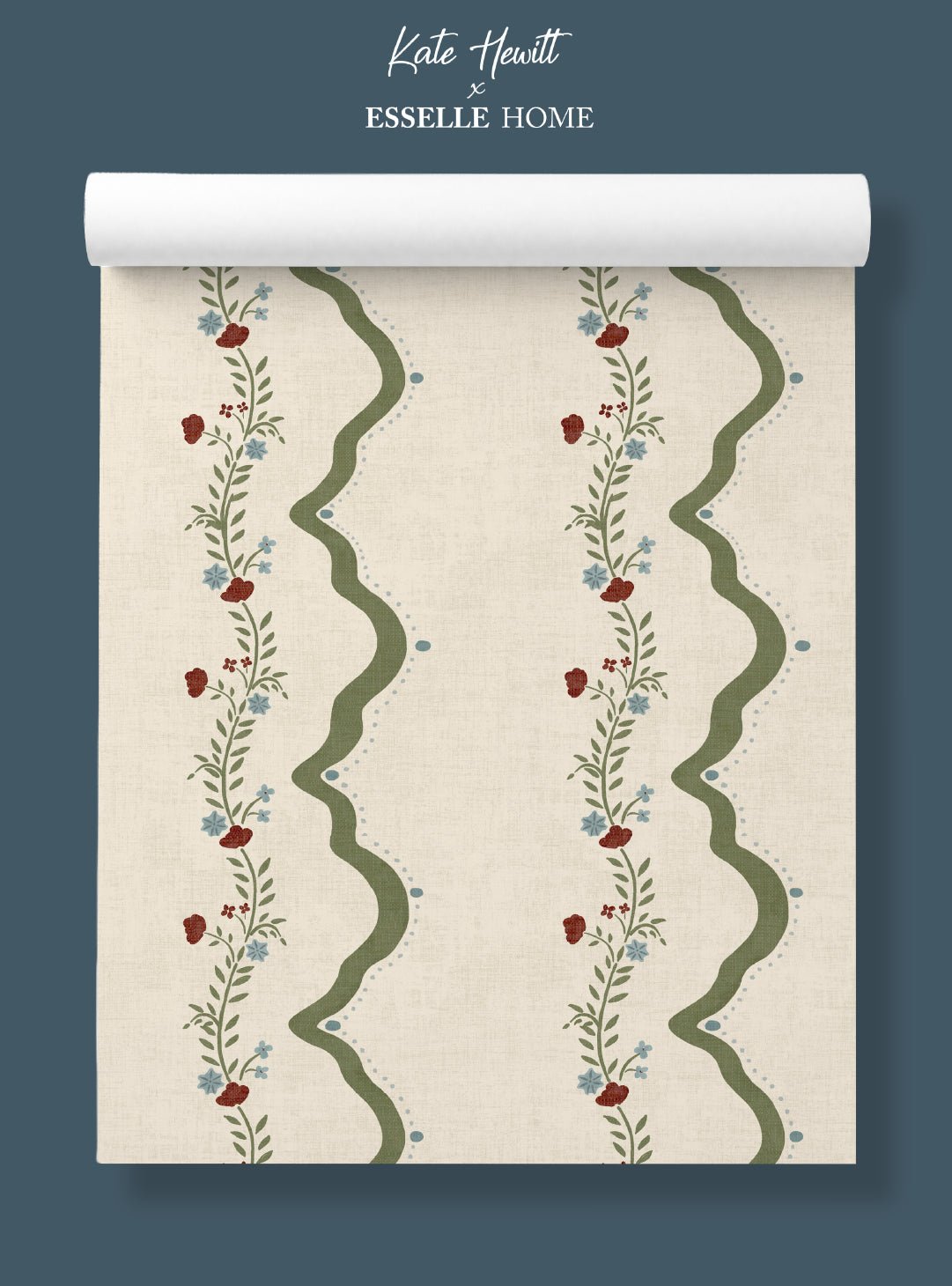 Rosie Posie Deep Sage & Beige Wallpaper - Esselle Home