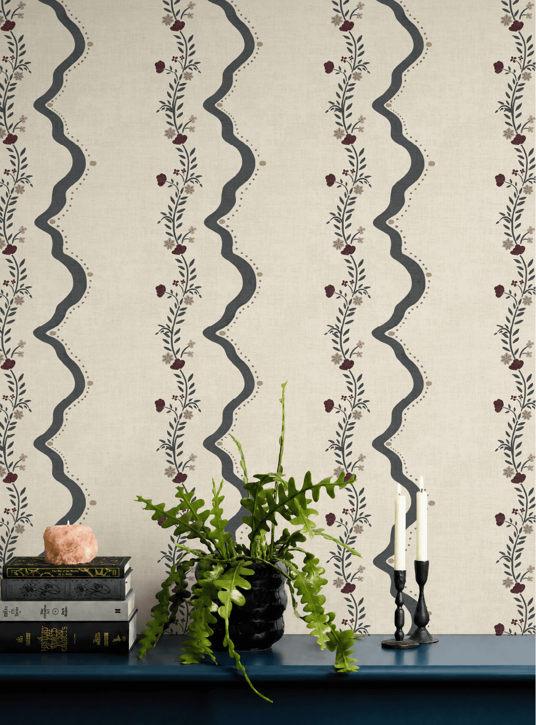 Rosie Posie Midnight Blue Wallpaper - Esselle Home