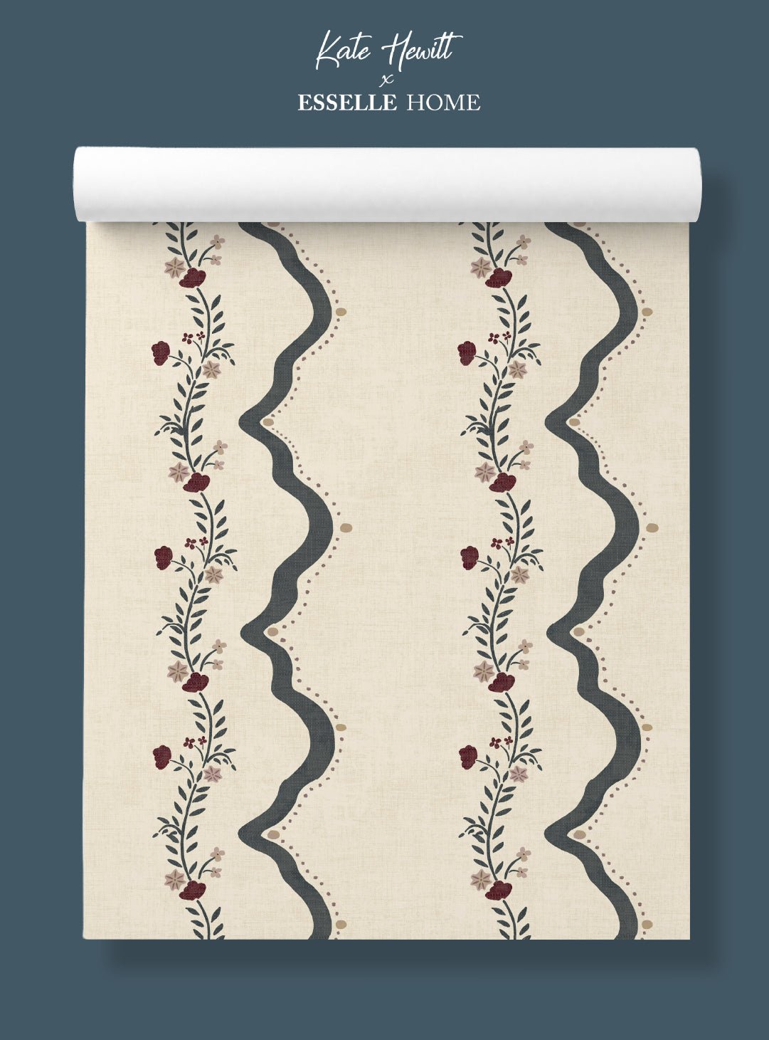 Rosie Posie Midnight Blue Wallpaper - Esselle Home