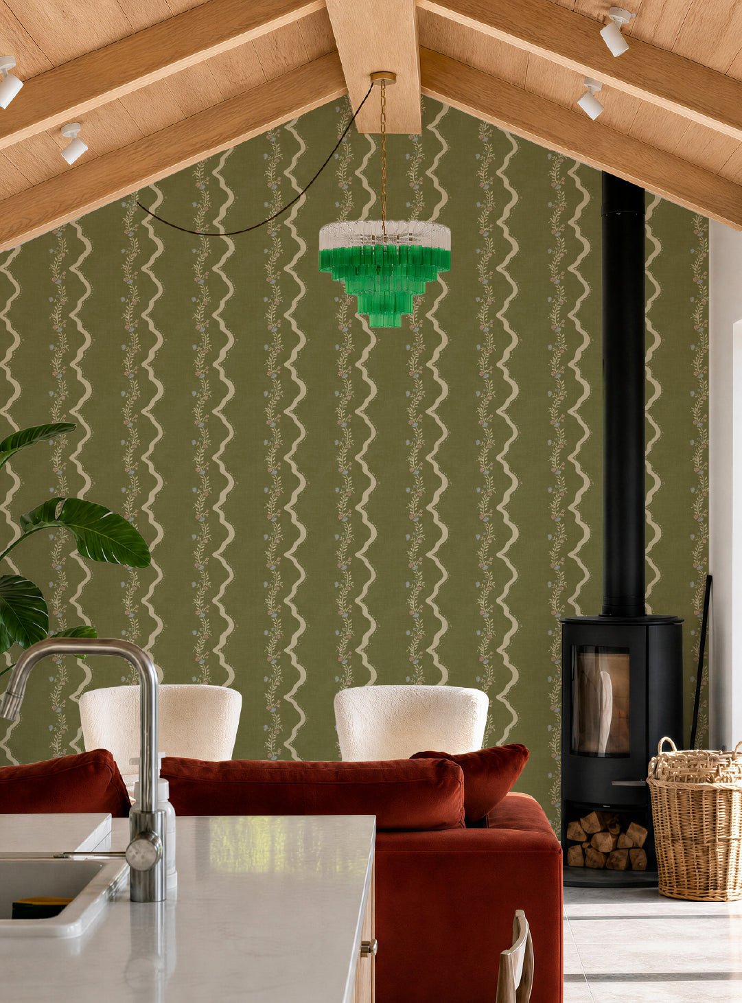 Rosie Posie Olive & Pink Wallpaper - Esselle Home