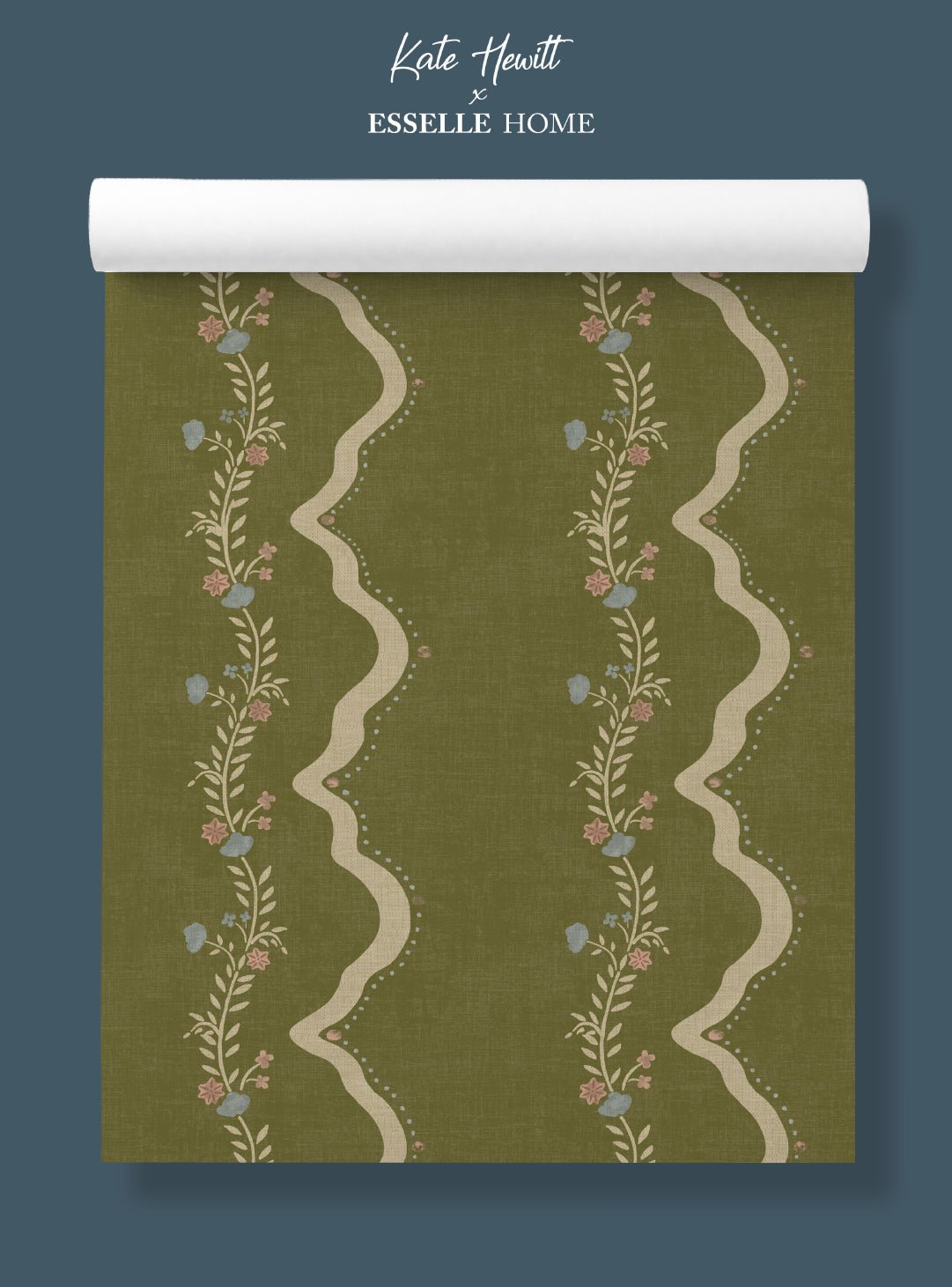 Rosie Posie Olive & Pink Wallpaper - Esselle Home
