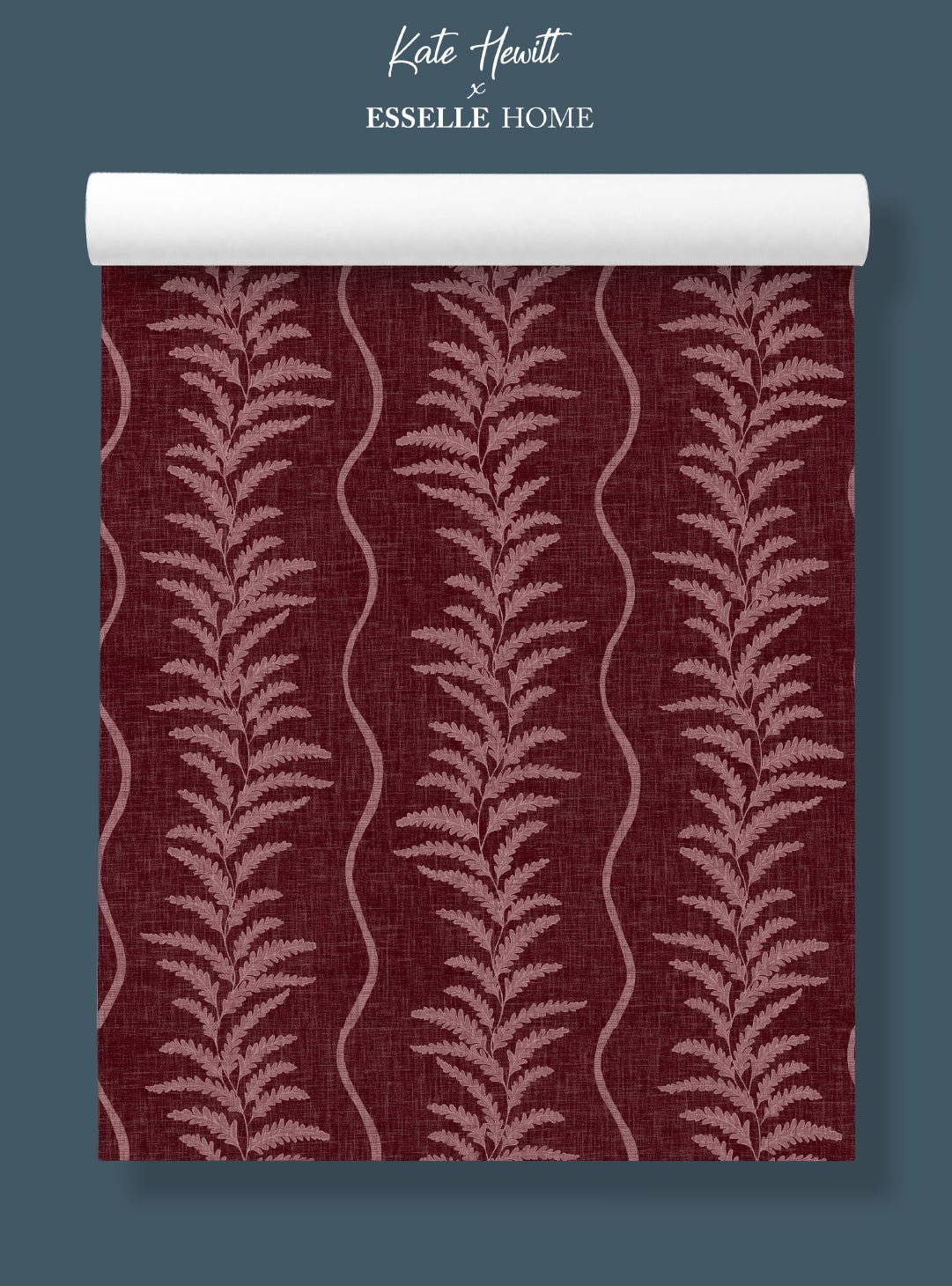 Fern Wave Burgundy Wallpaper - Esselle Home