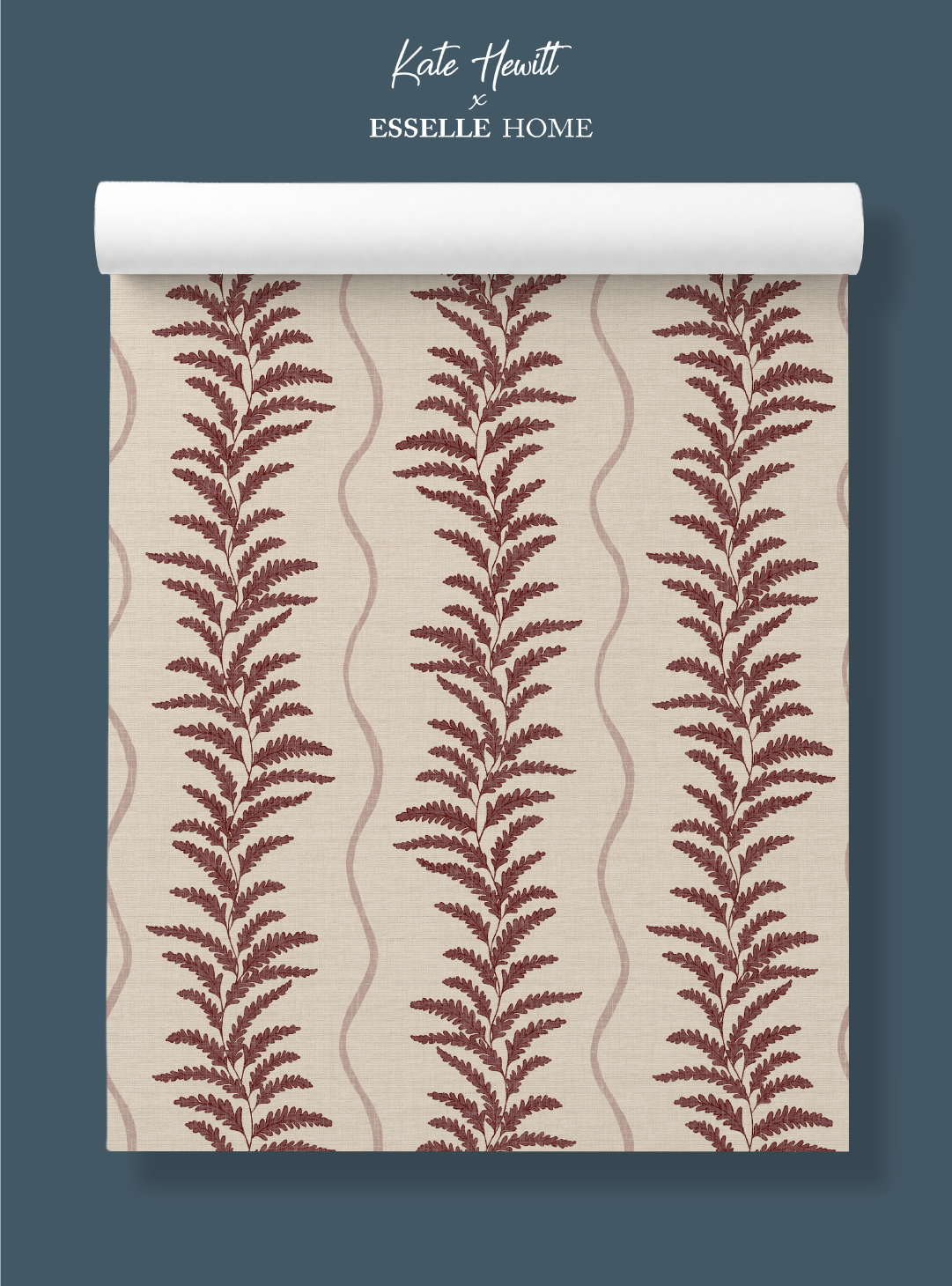 Fern Wave Burgundy & Beige Wallpaper