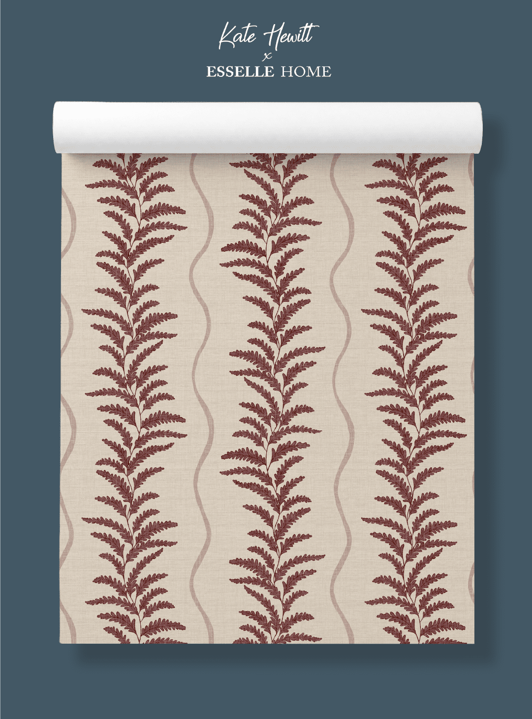 Fern Wave Burgundy & Beige Wallpaper - Esselle Home