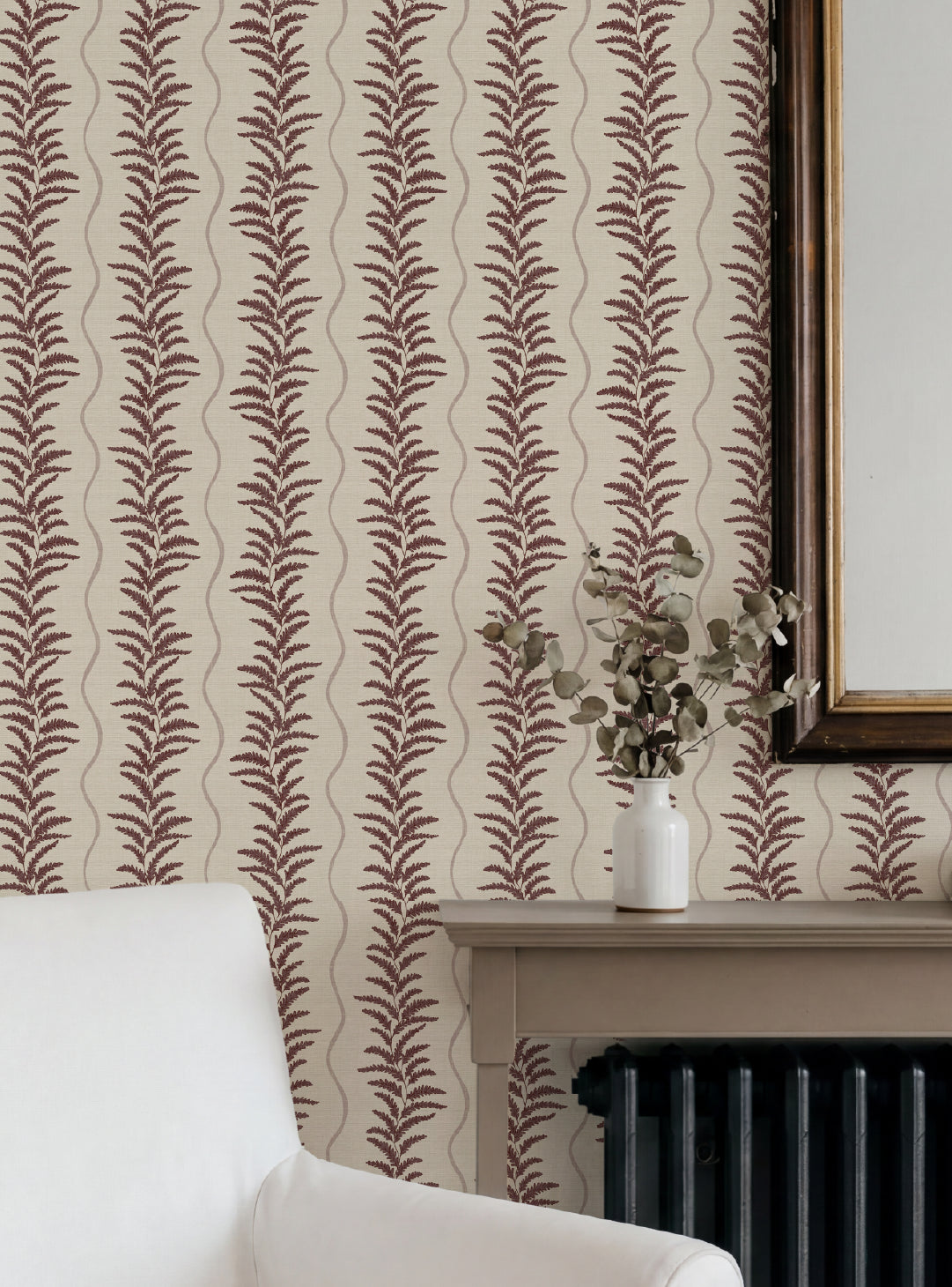 Fern Wave Burgundy & Beige Wallpaper