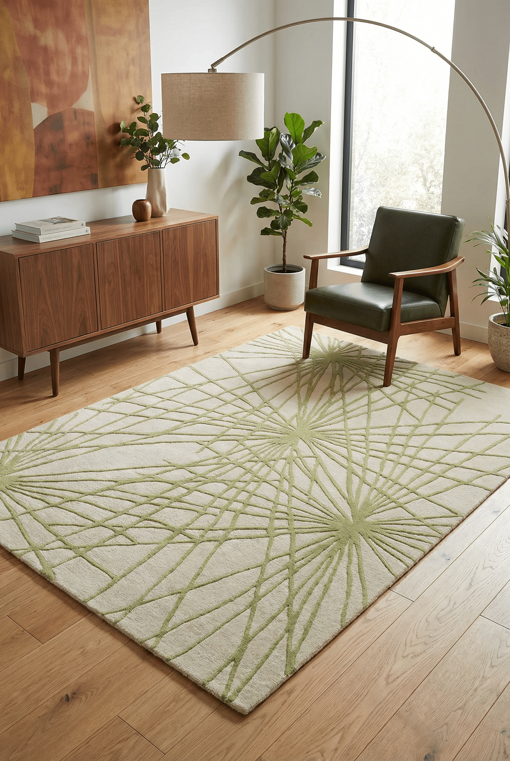 Aura Starburst Natural / Sage Green Rug - Esselle Home