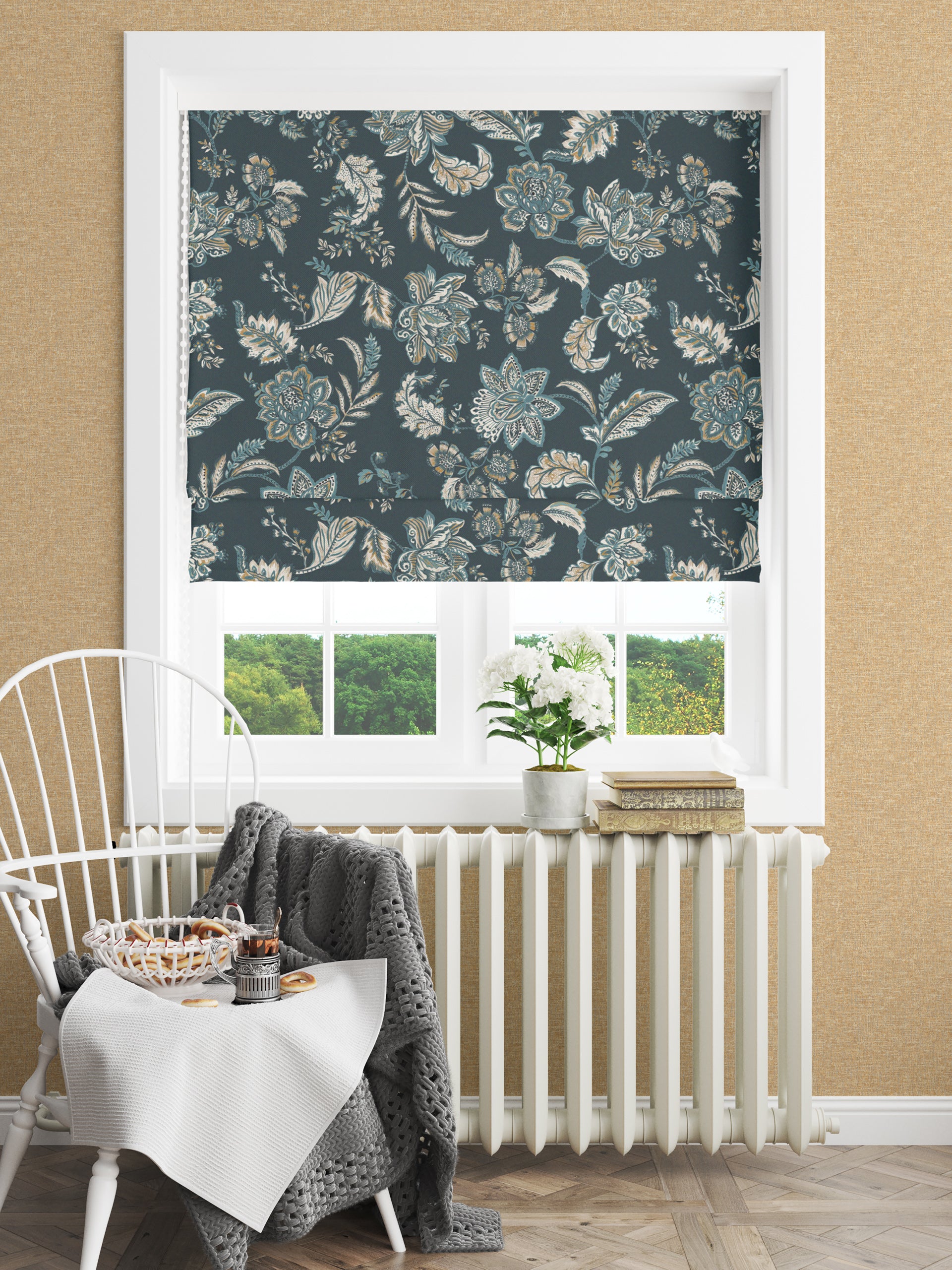 Kashmir Jacobean Navy/Teal Fabric - Esselle Home