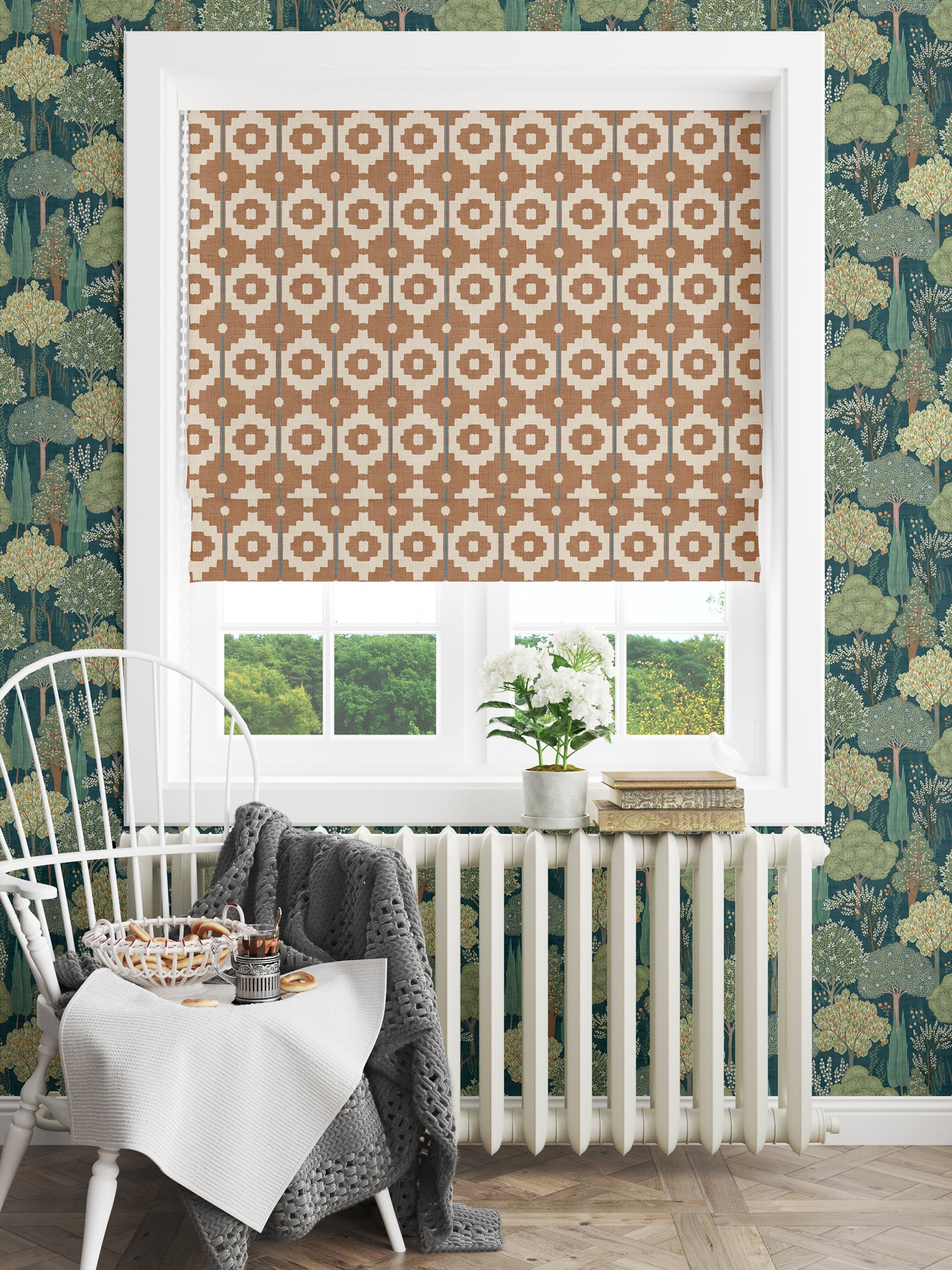 Santiago Geo Burnt Orange/Teal Fabric - Esselle Home