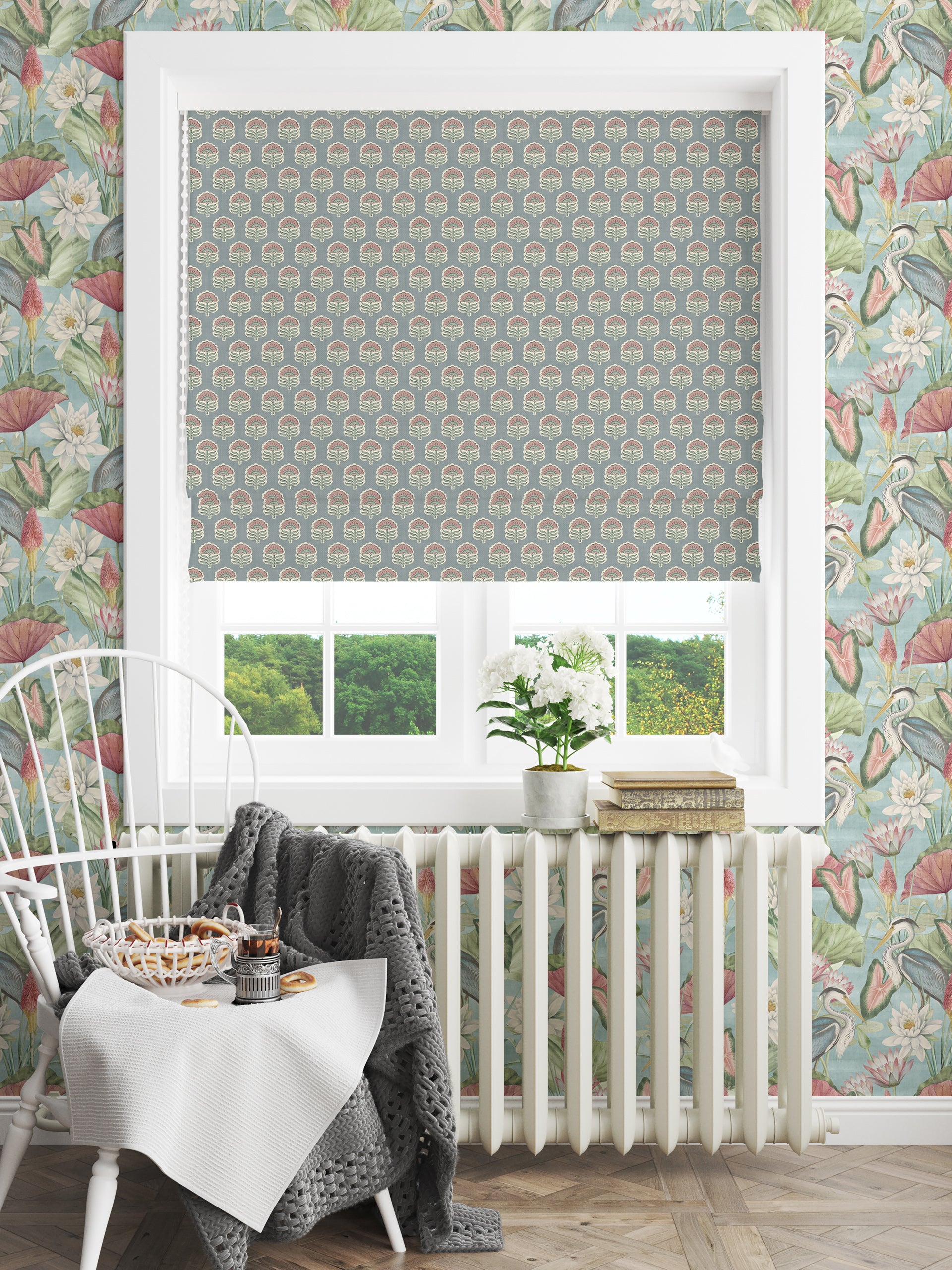 Wallington Floral Slate/Dusky Pink Fabric - Esselle Home