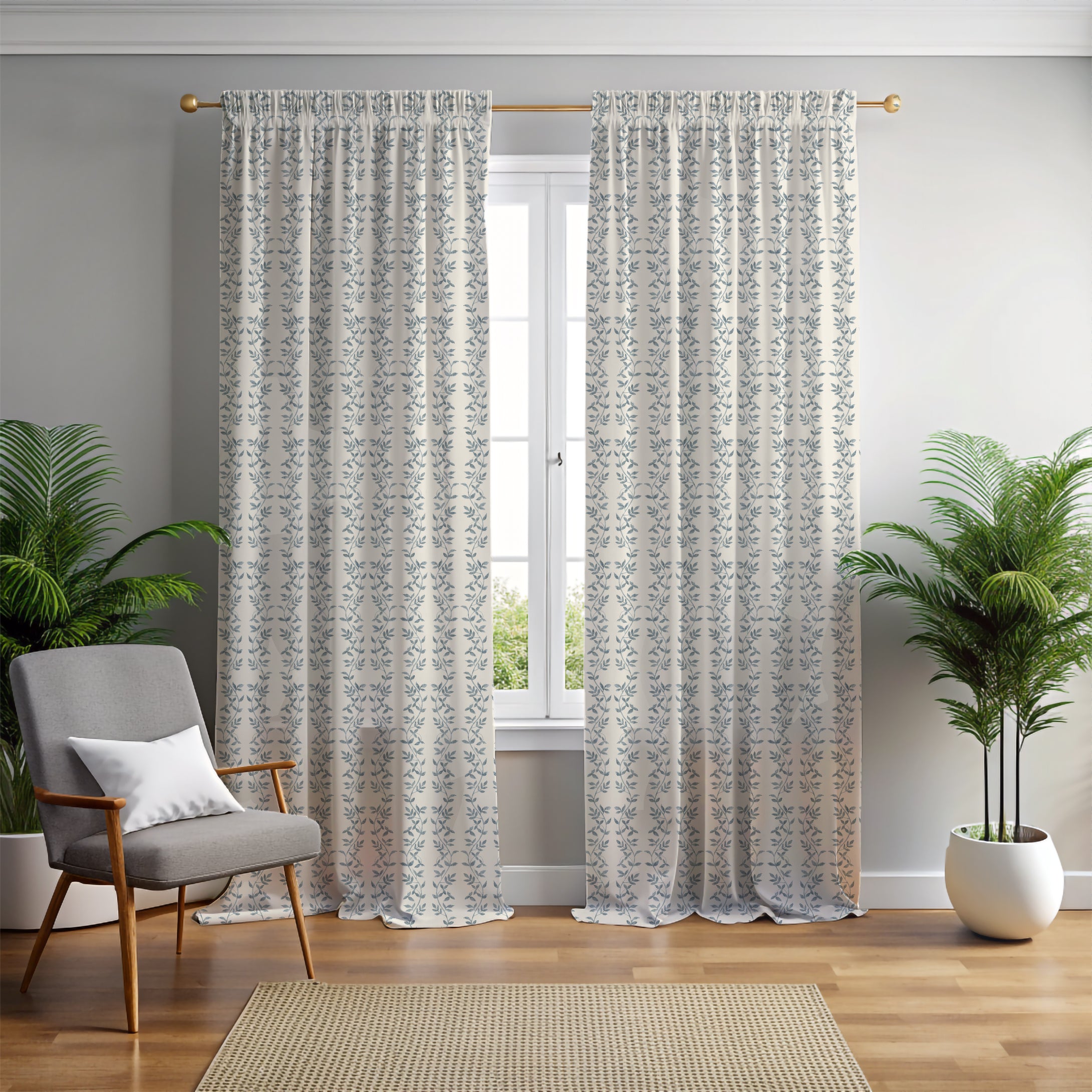 Botanic Vines Slate Blue Curtain
