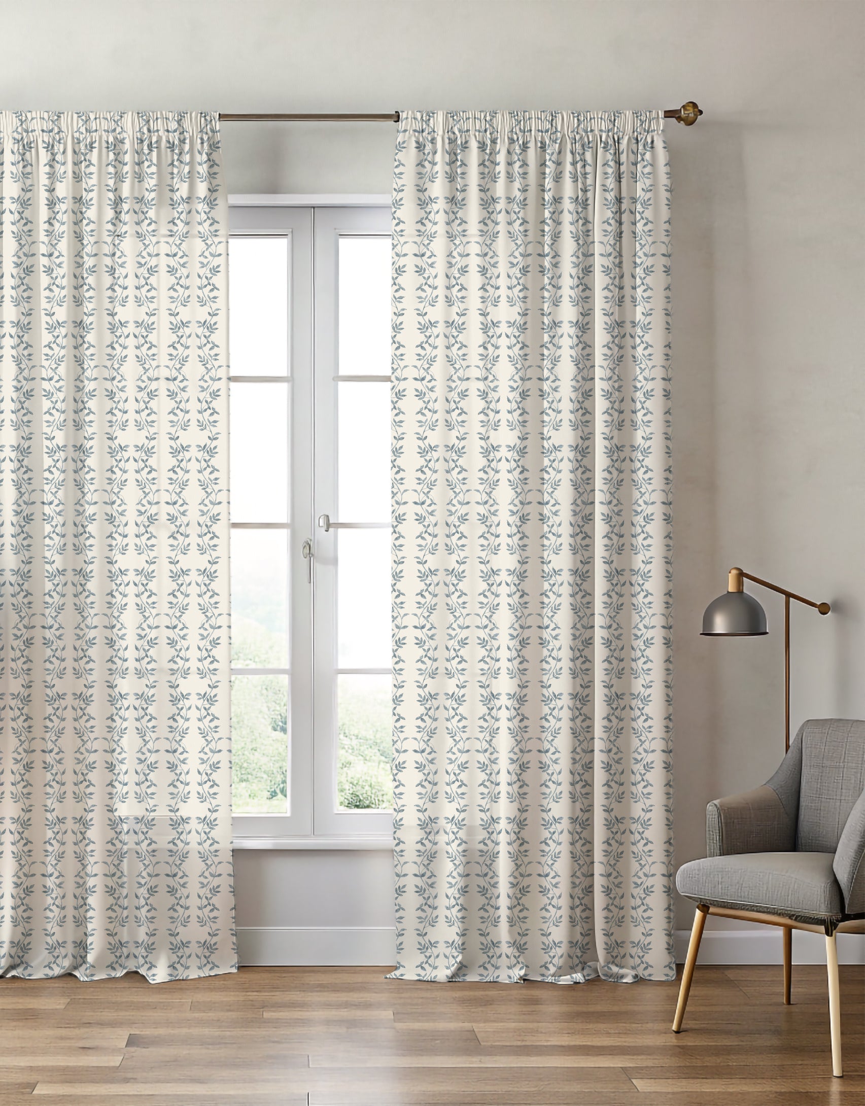 Botanic Vines Slate Blue Curtain