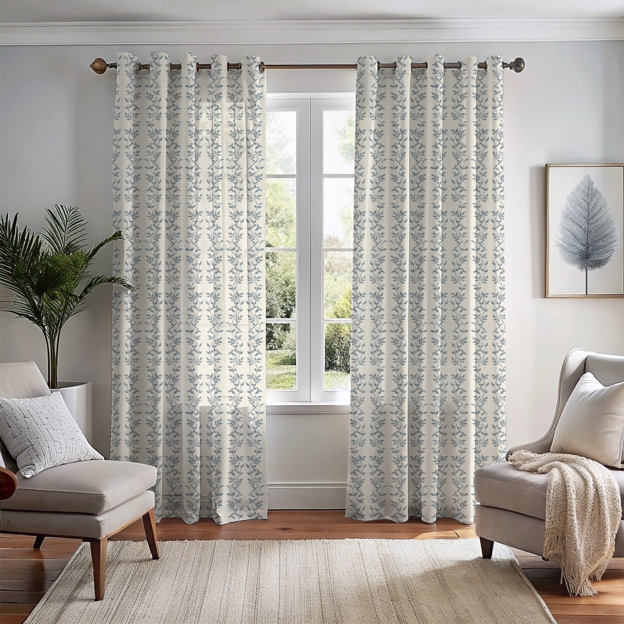 Botanic Vines Slate Blue Curtain