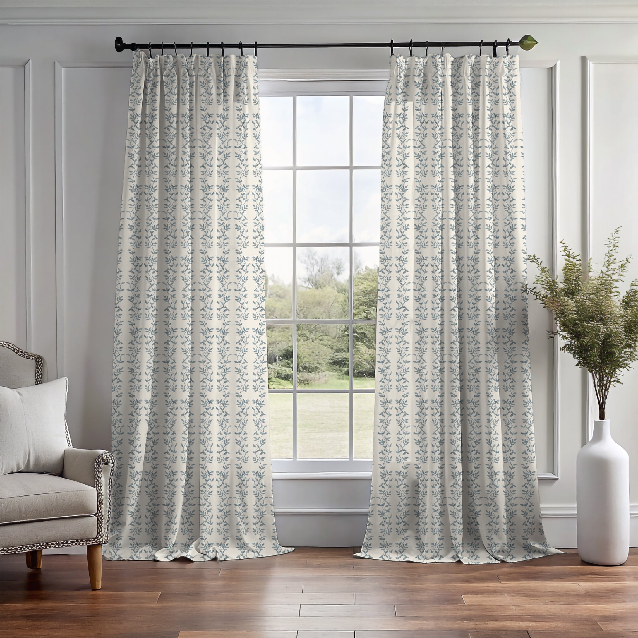 Botanic Vines Slate Blue Curtain