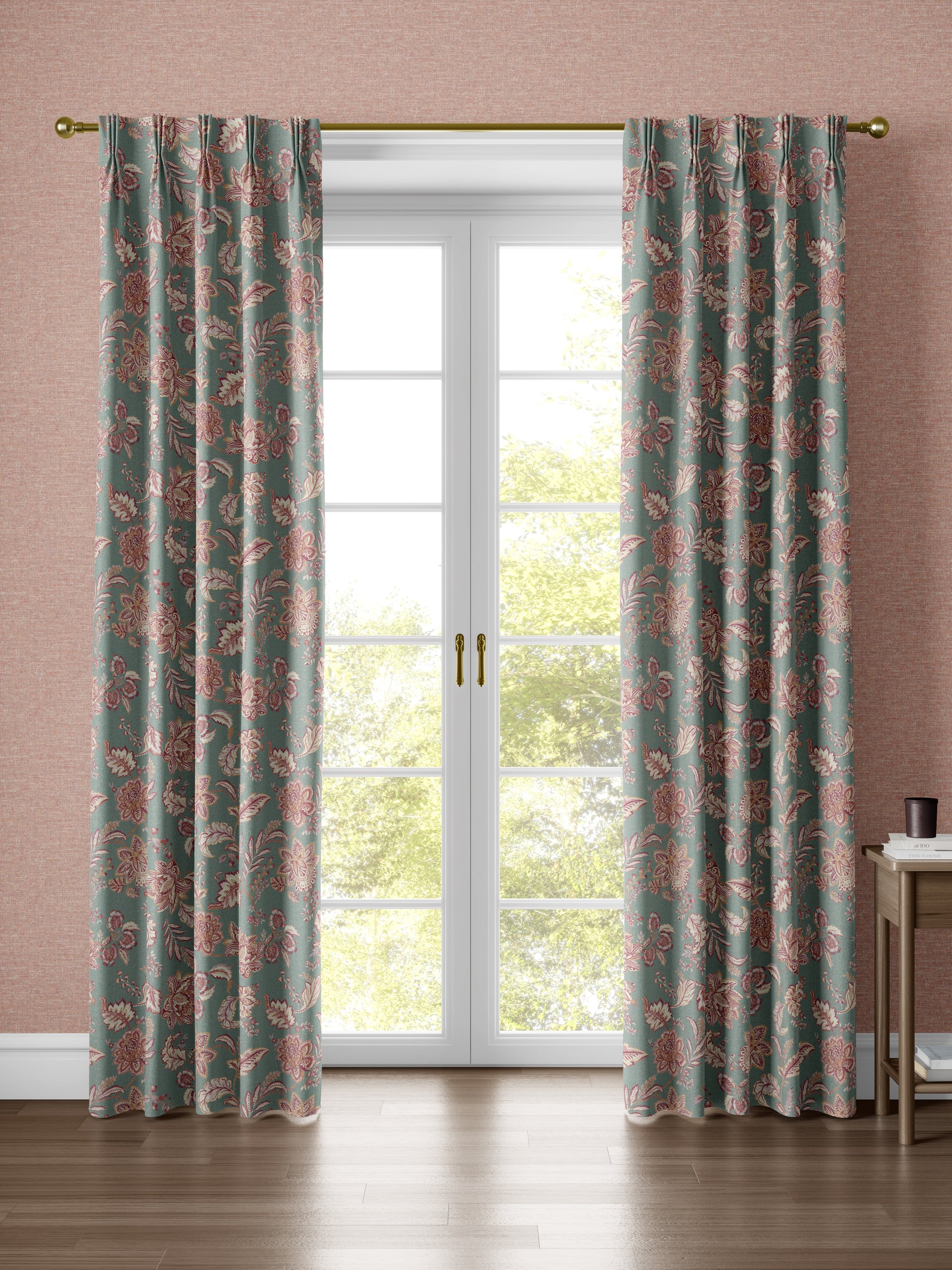 Kashmir Jacobean Teal/Raspberry Curtain - Esselle Home
