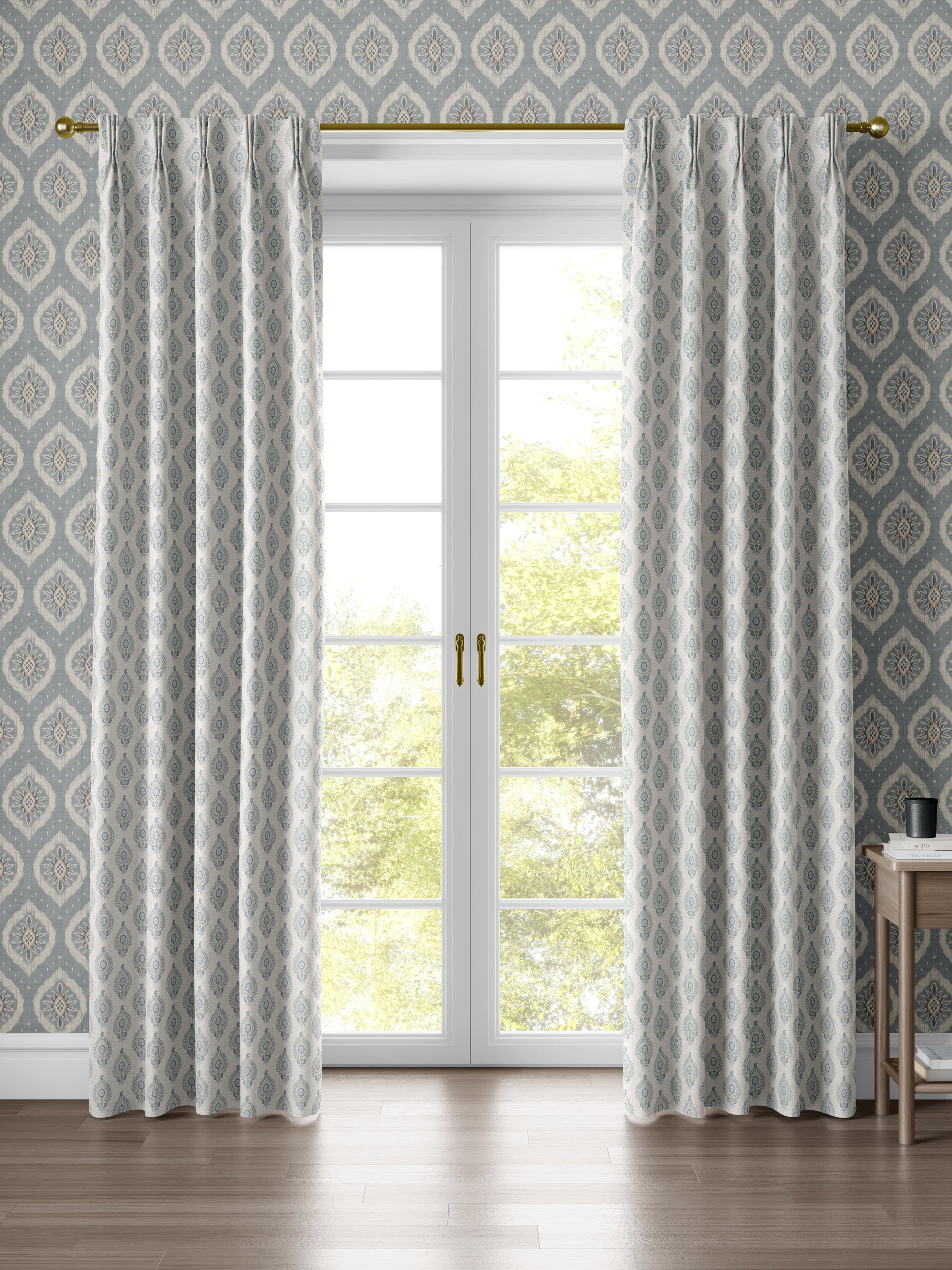 Naya Motif Blue/Taupe Fabric - Esselle Home