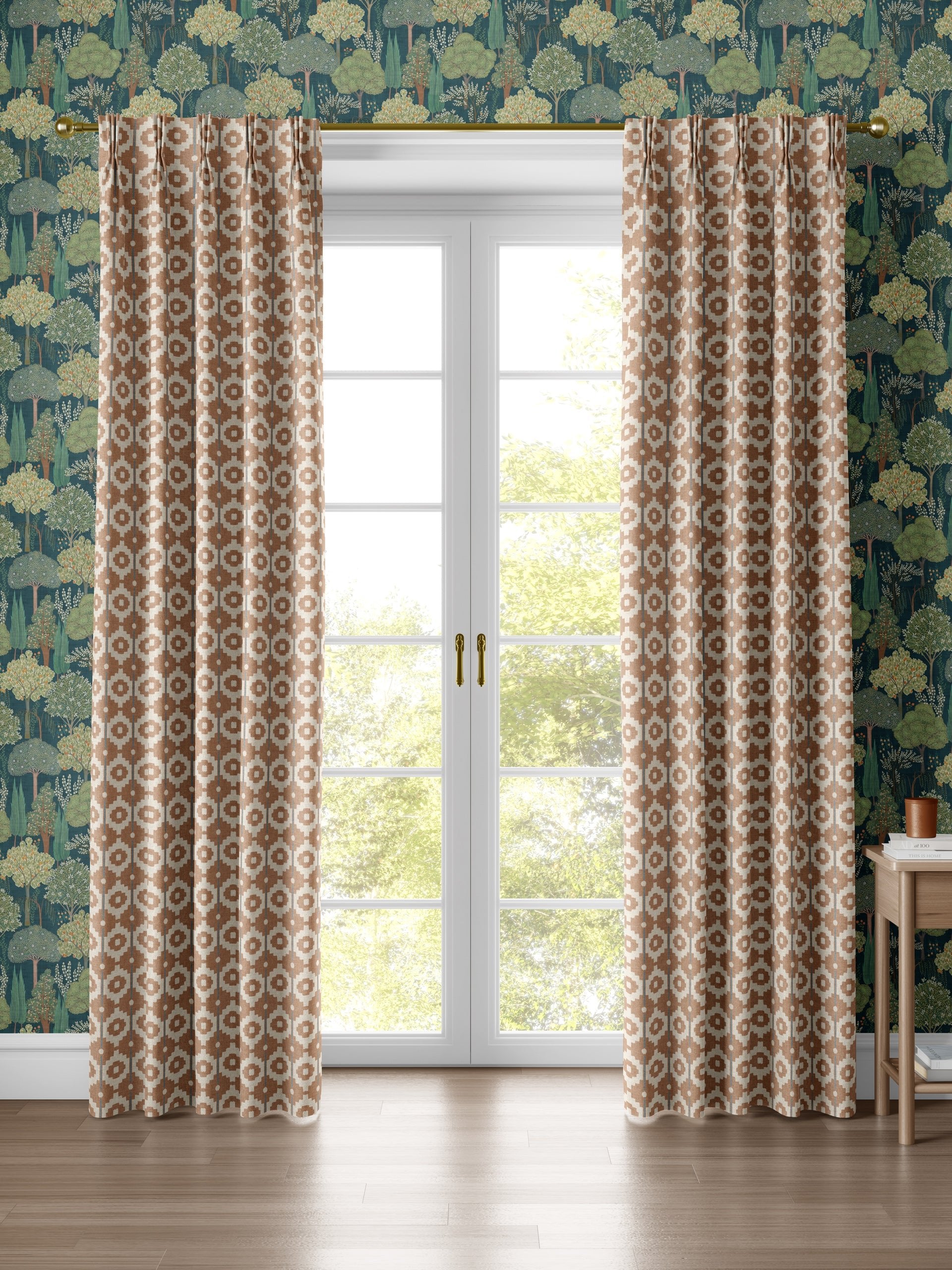 Santiago Geo Burnt Orange/Teal Fabric - Esselle Home