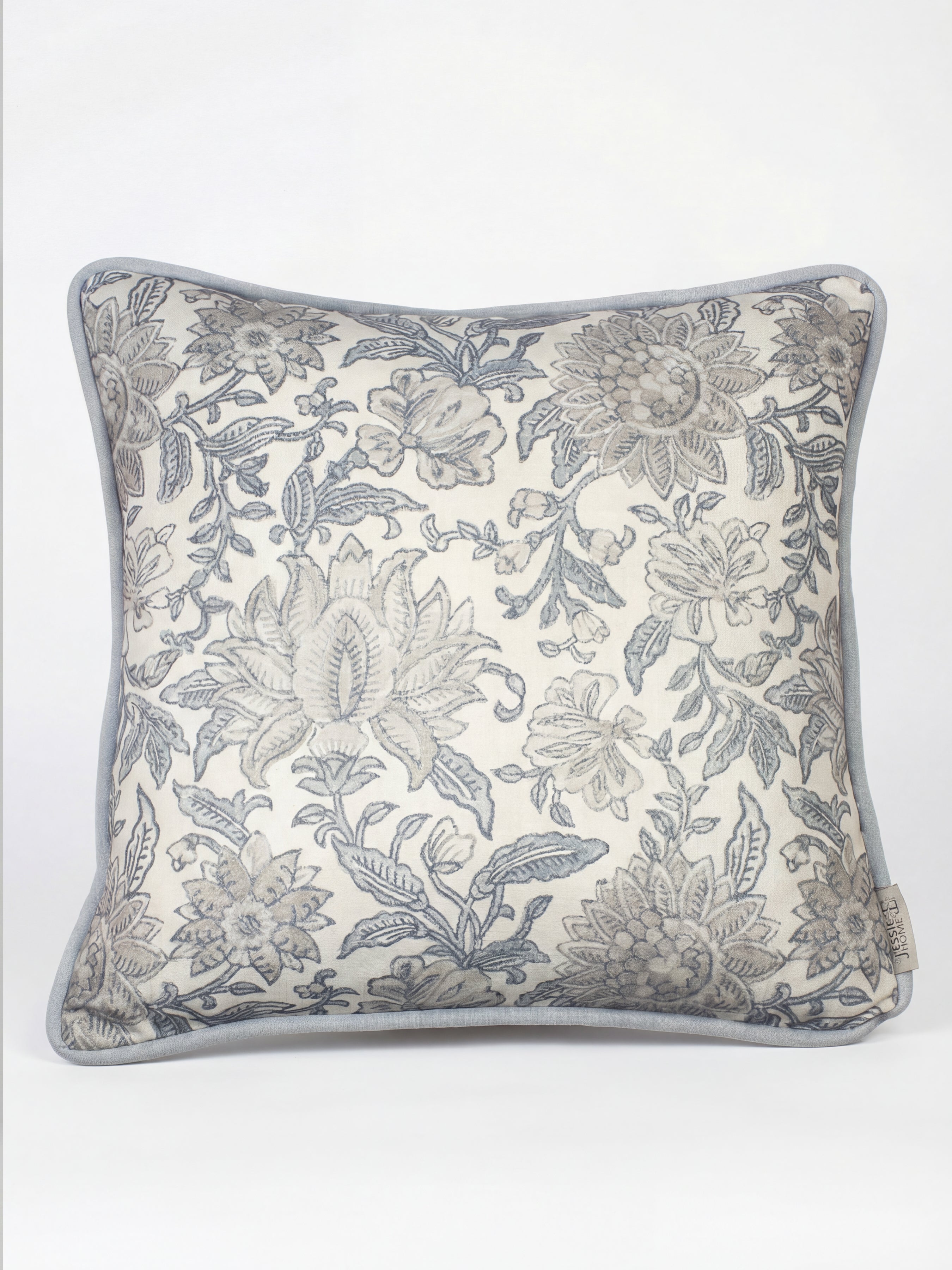Nima Floral Taupe/Soft Blue Cushion - Esselle Home