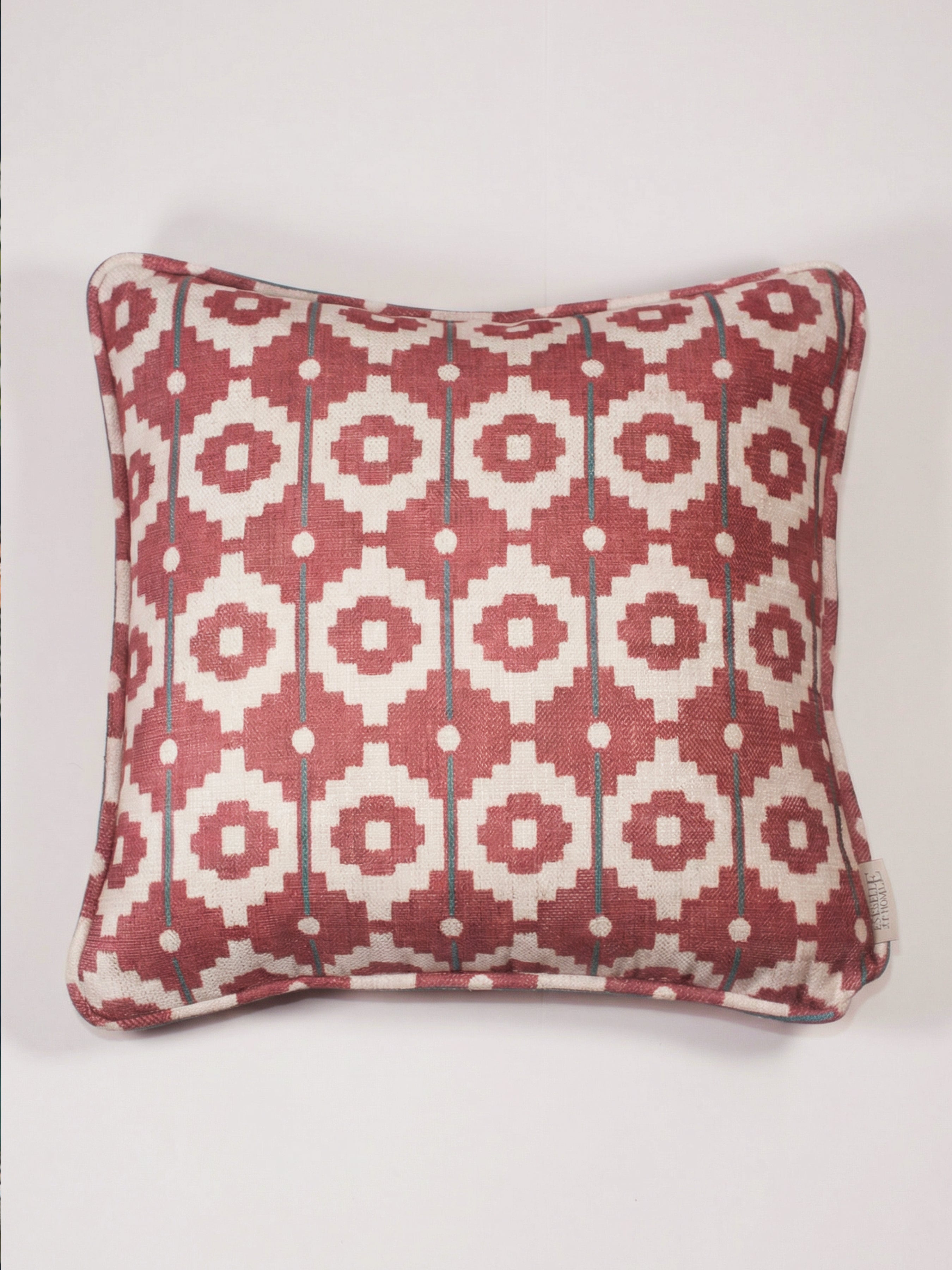 Santiago Geo Red/Teal Cushion - Esselle Home