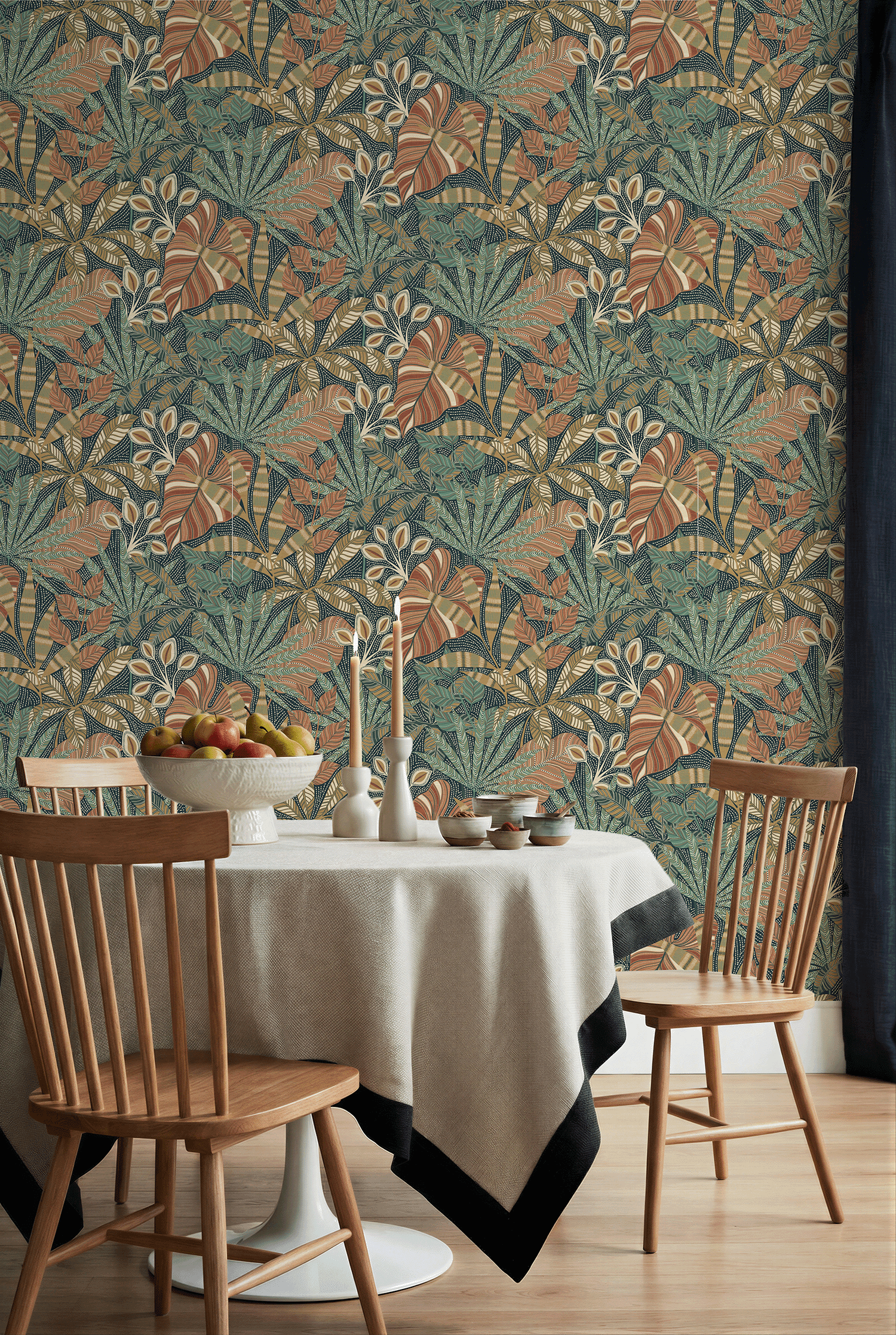 Kirra Leaf Navy/Spice Wallpaper - Esselle Home