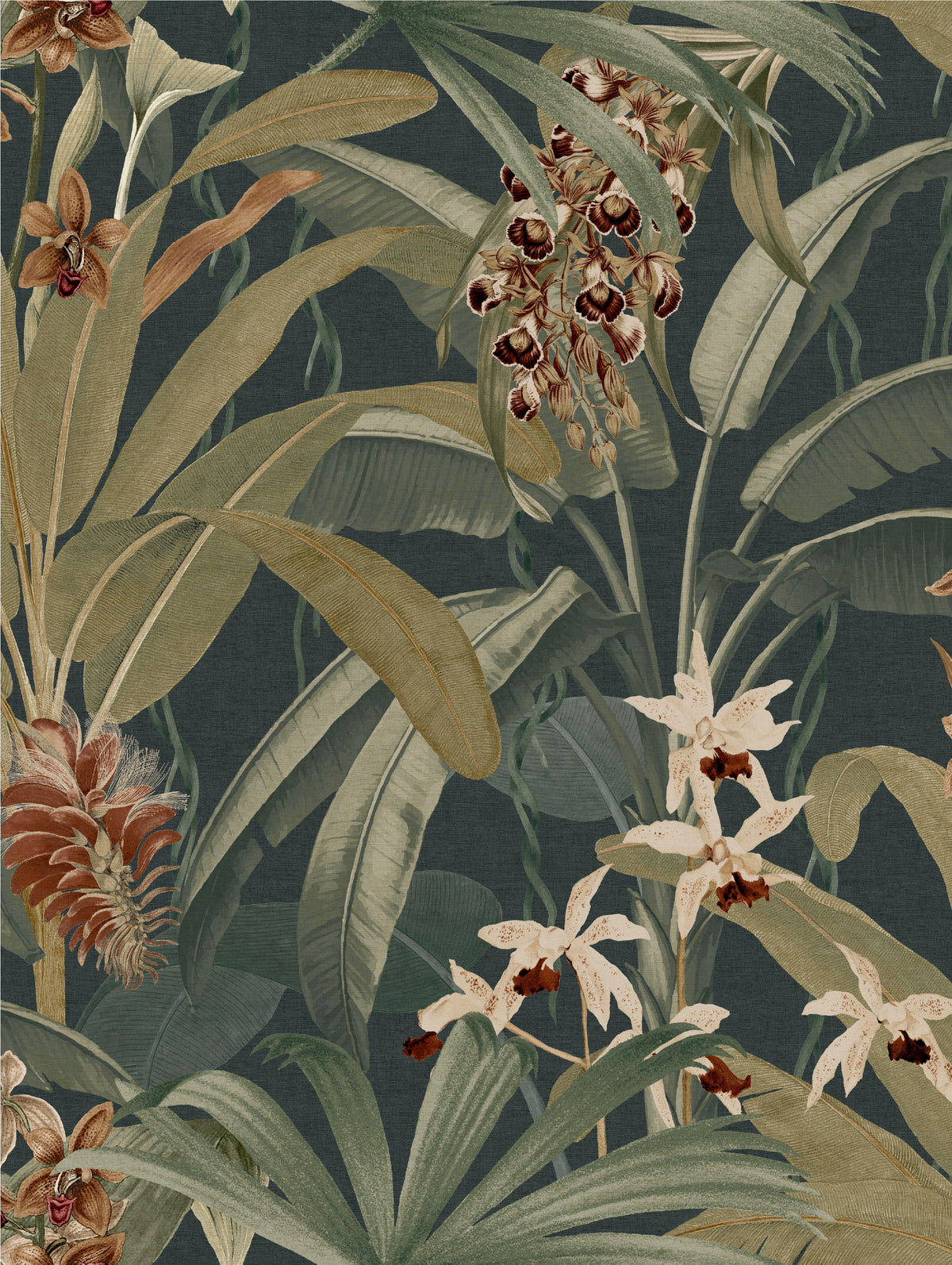 Saffron Deep Green Blue Tropical | Leaf Jungle Wallpaper - Esselle Home