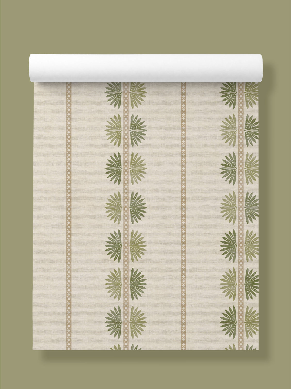 Maris Sage & Green Wallpaper | Fan Leaf Stripe - Esselle Home