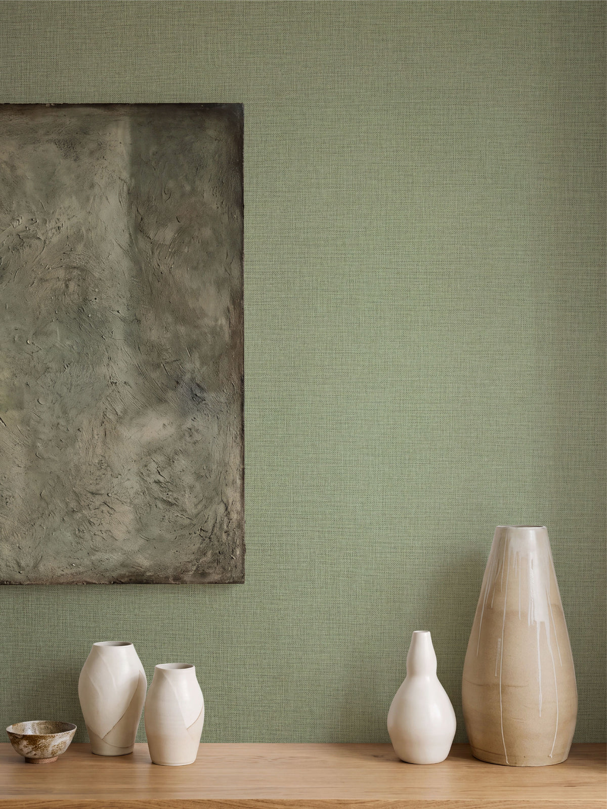 Sentosa Soft Green Wallpaper | Textured Vinyl Wallpaper - Esselle Home