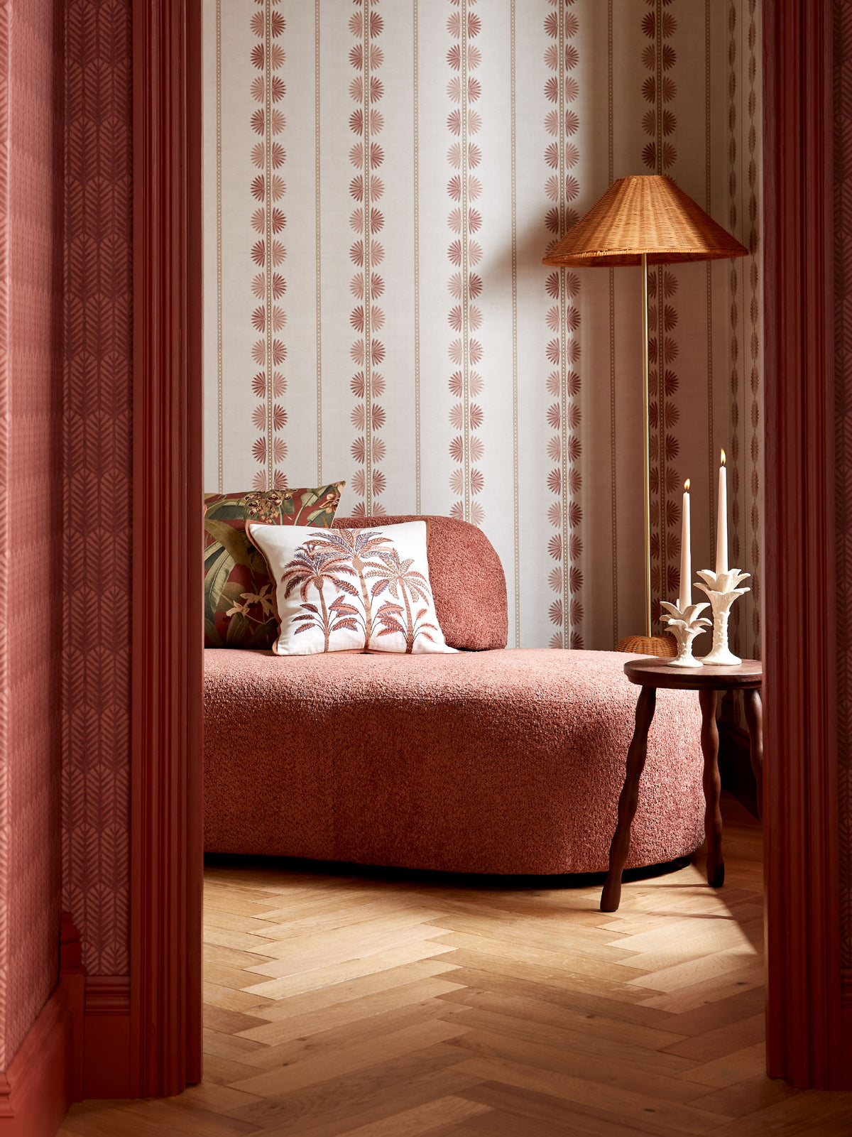 Maris Terracotta Wallpaper | Fan Leaf Stripe Wallpaper - Esselle Home