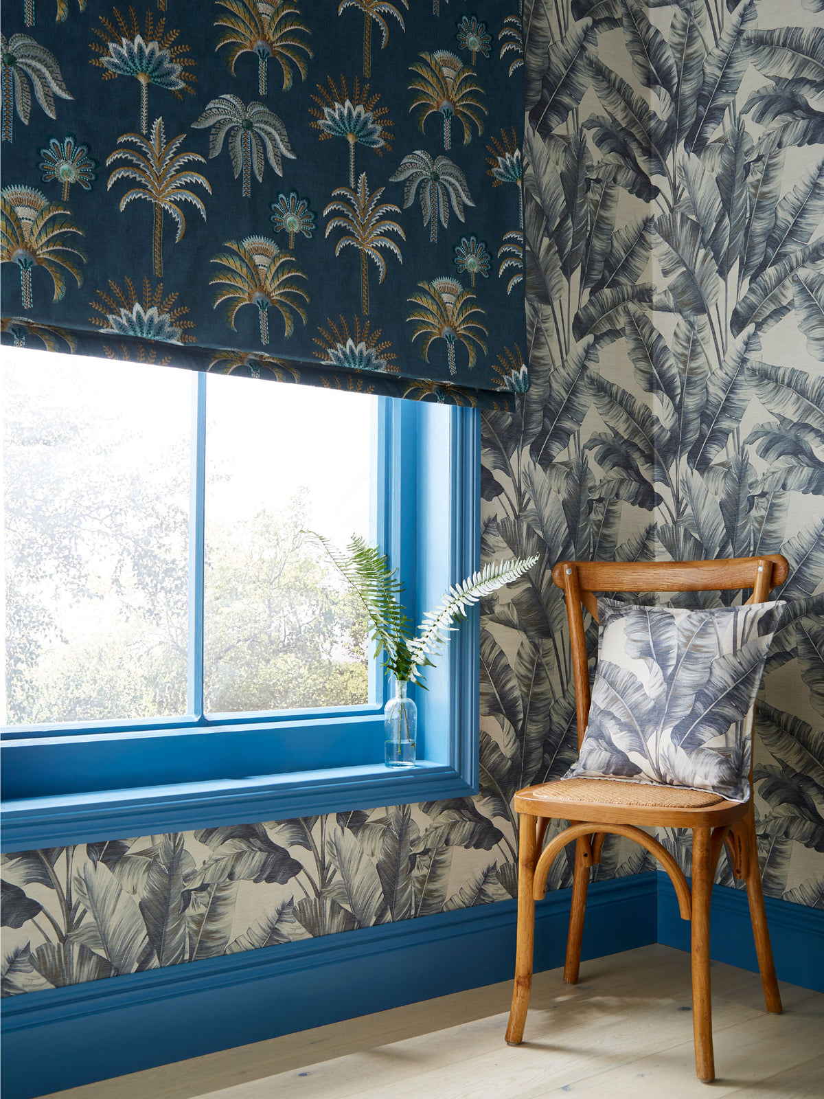 Canopy Blue Palm | Botanical Leaf Wallpaper - Esselle Home