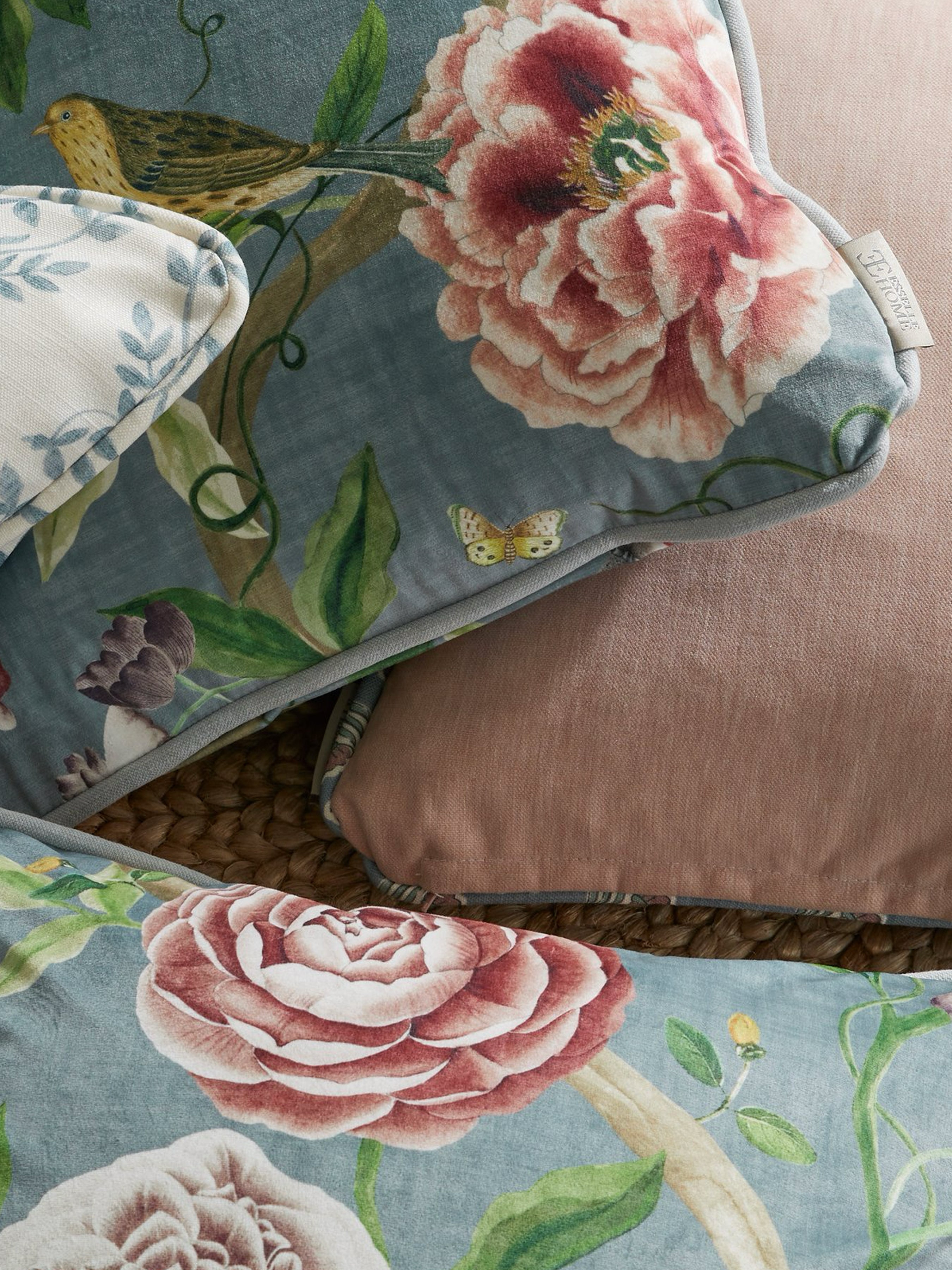 Chinoiserie Garden Slate Blue Cushion - Esselle Home