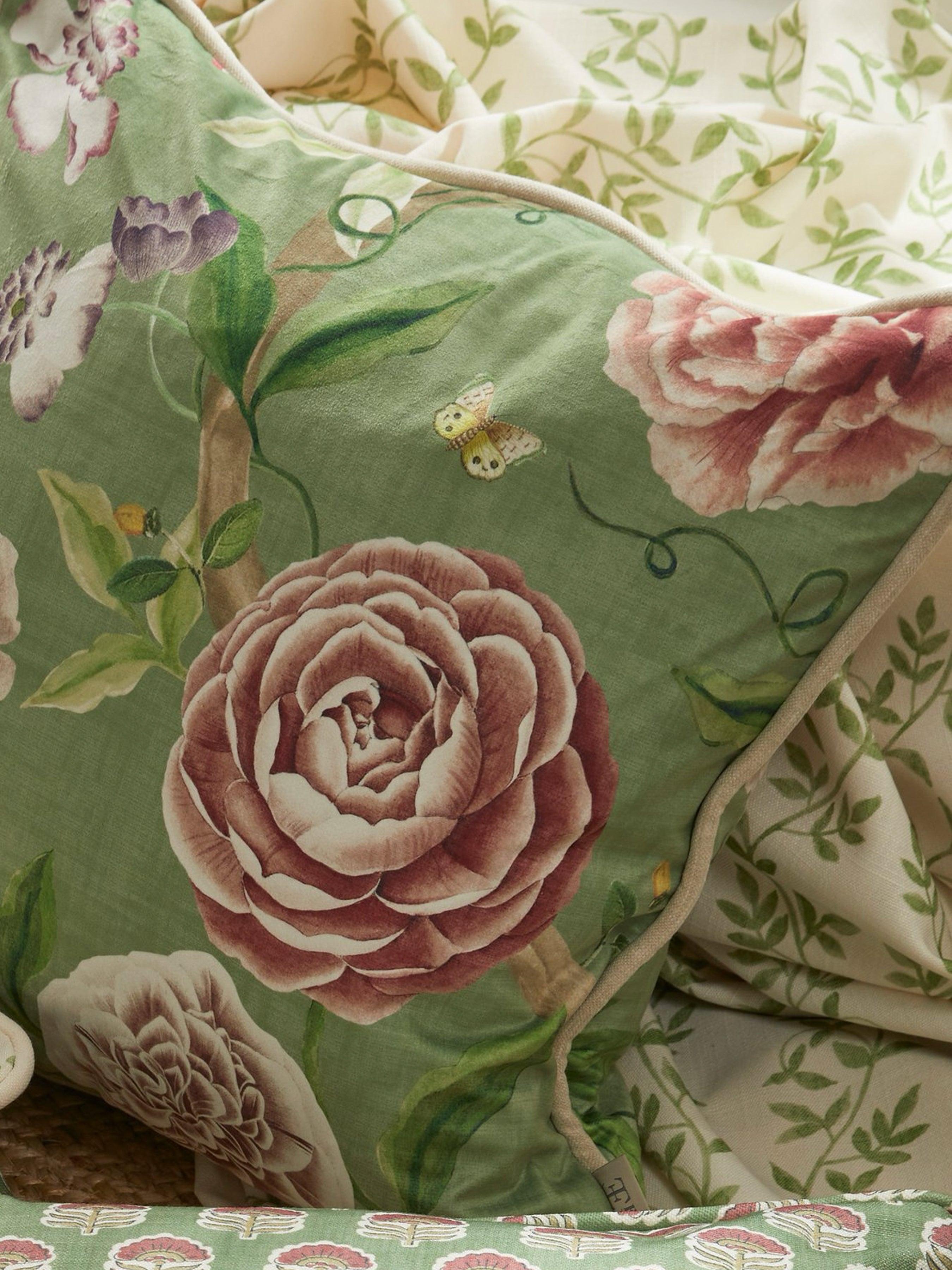 Chinoiserie Garden Spring Green Cushion - Esselle Home