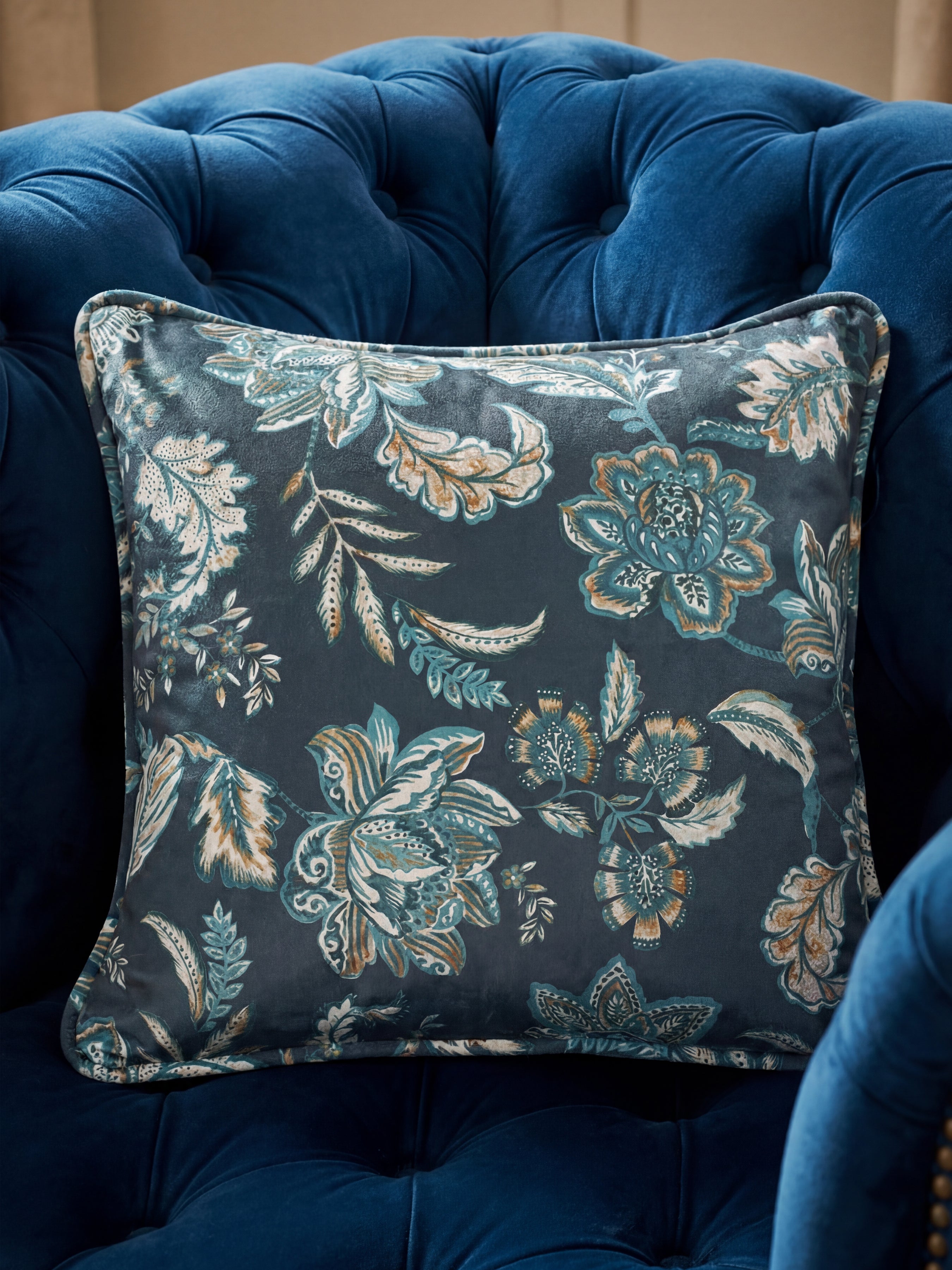 Kashmir Jacobean Navy/Teal Cushion - Esselle Home