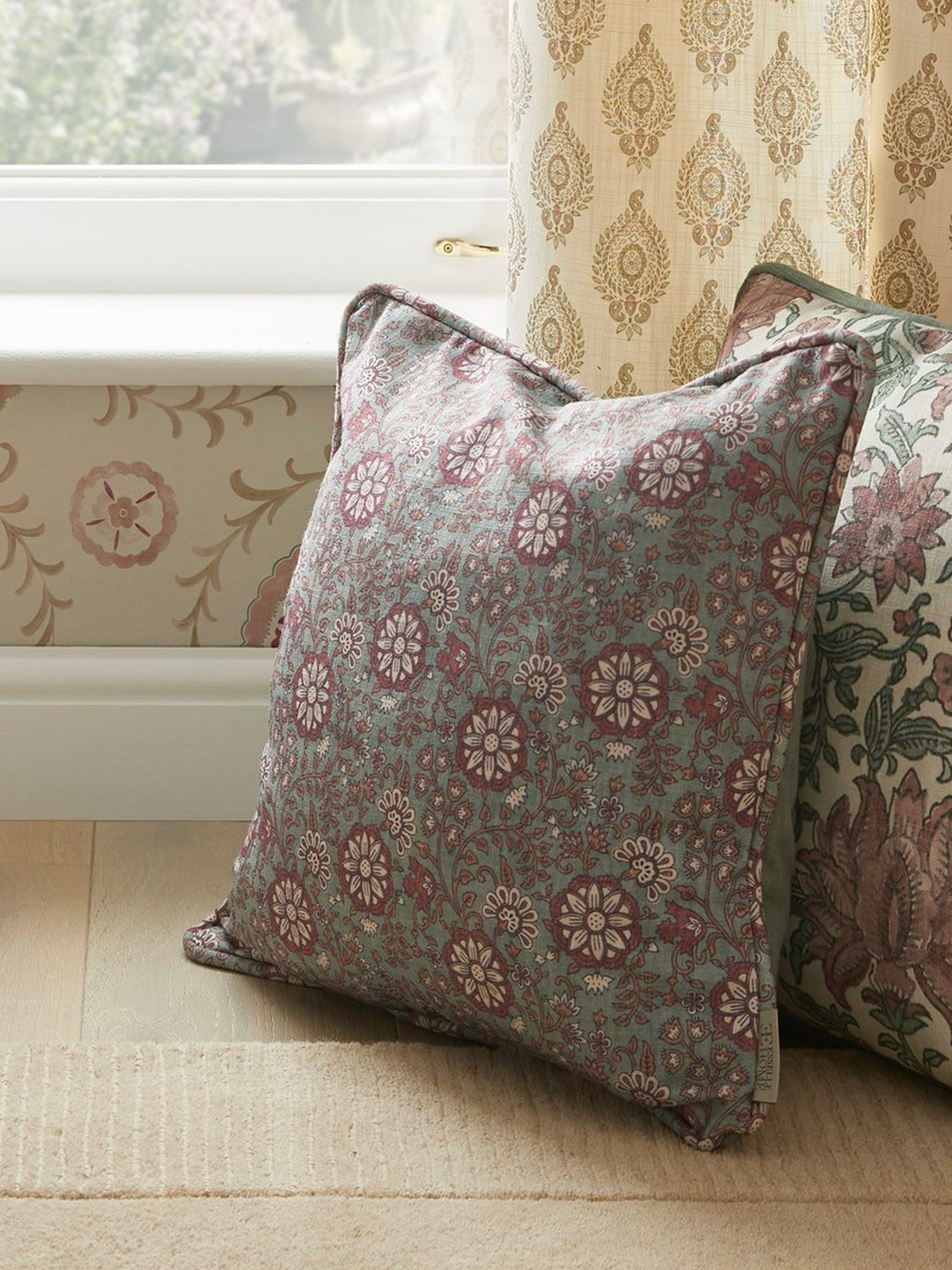 Lucien Trail Spice Pink/Green Cushion - Esselle Home