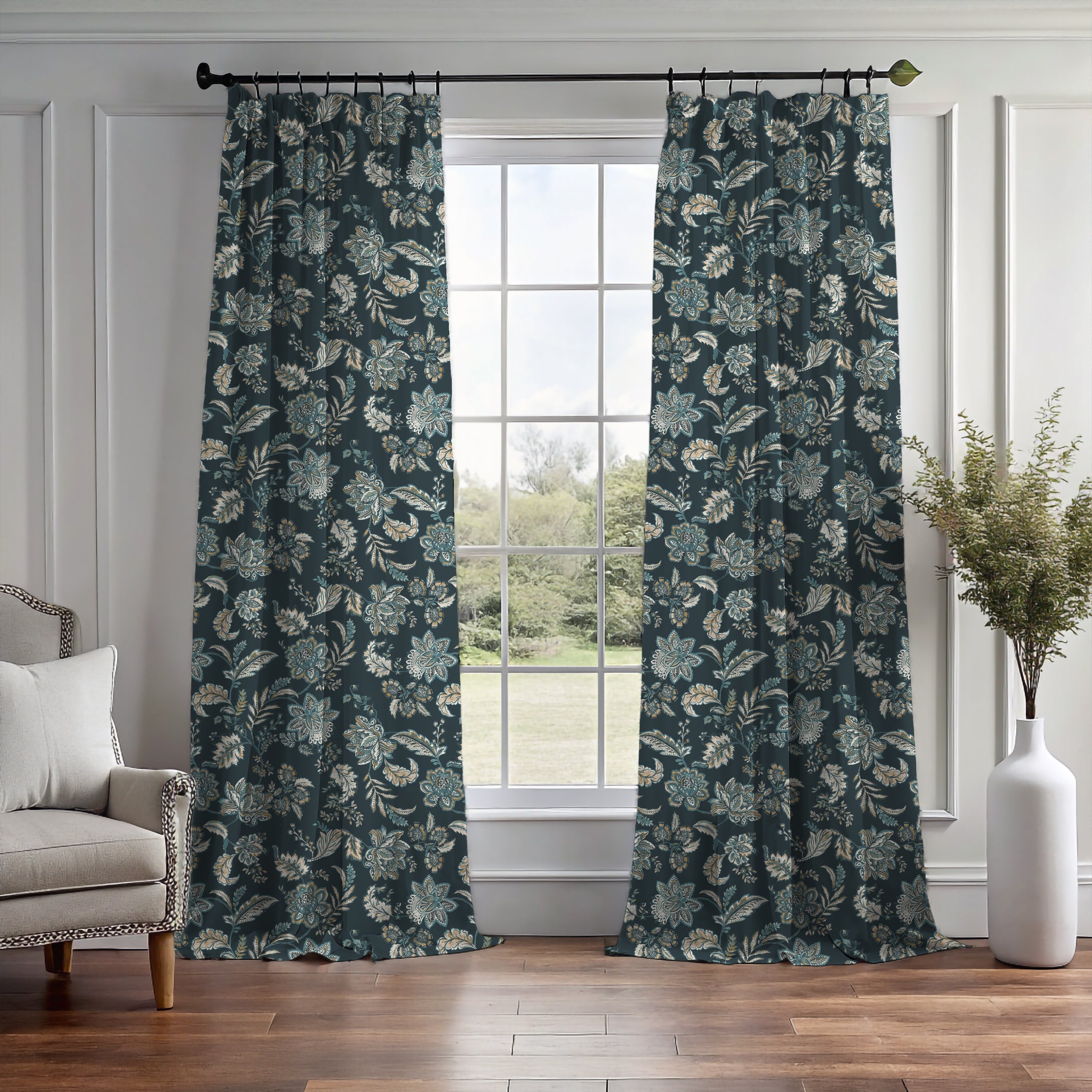 Kashmir Jacobean Navy/Teal Curtain