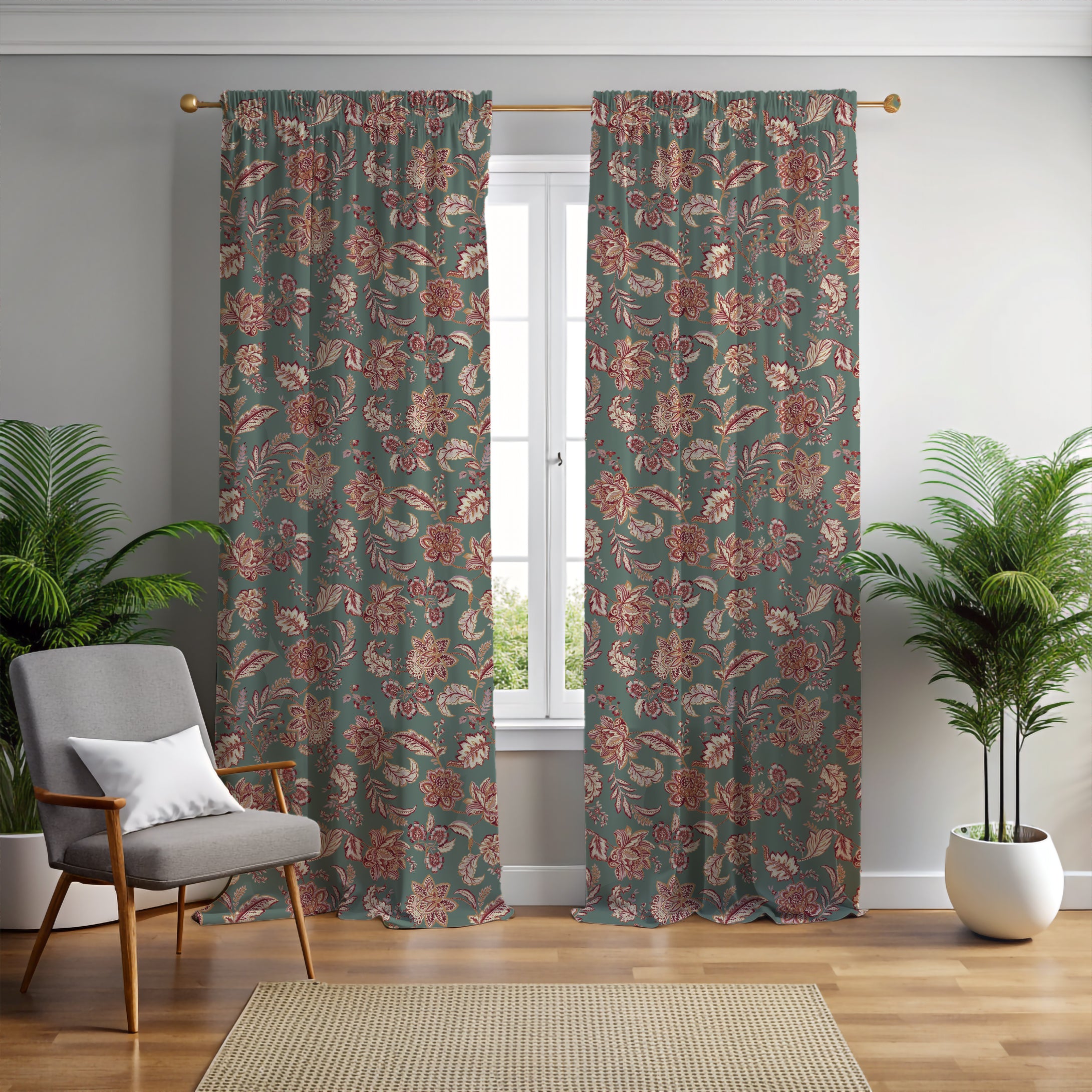 Kashmir Jacobean Teal/Raspberry Curtain
