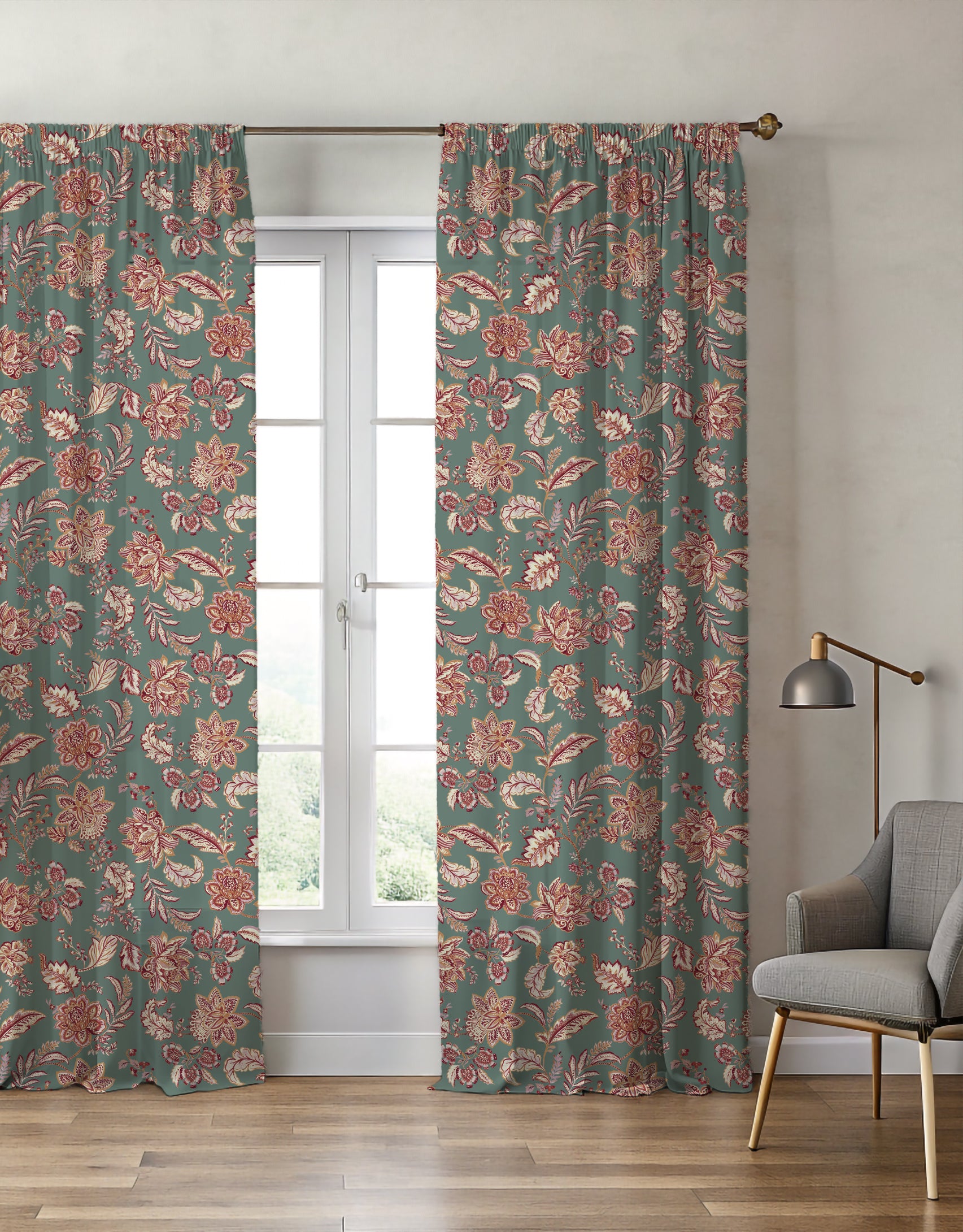 Kashmir Jacobean Teal/Raspberry Curtain