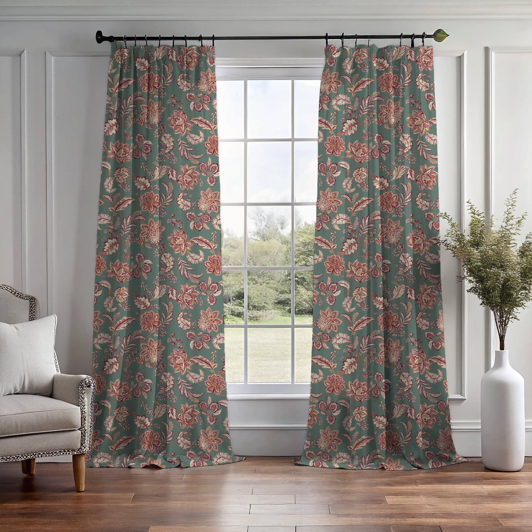 Kashmir Jacobean Teal/Raspberry Curtain