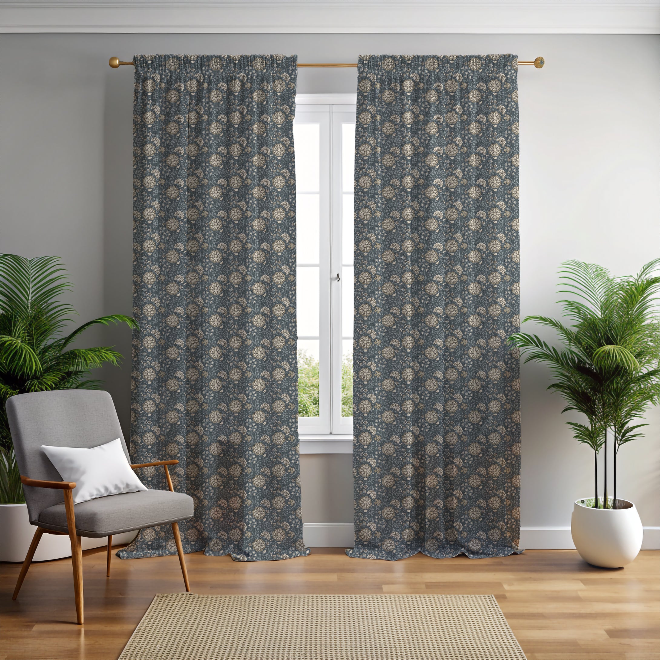 Lucien Trail Taupe/Navy Curtain