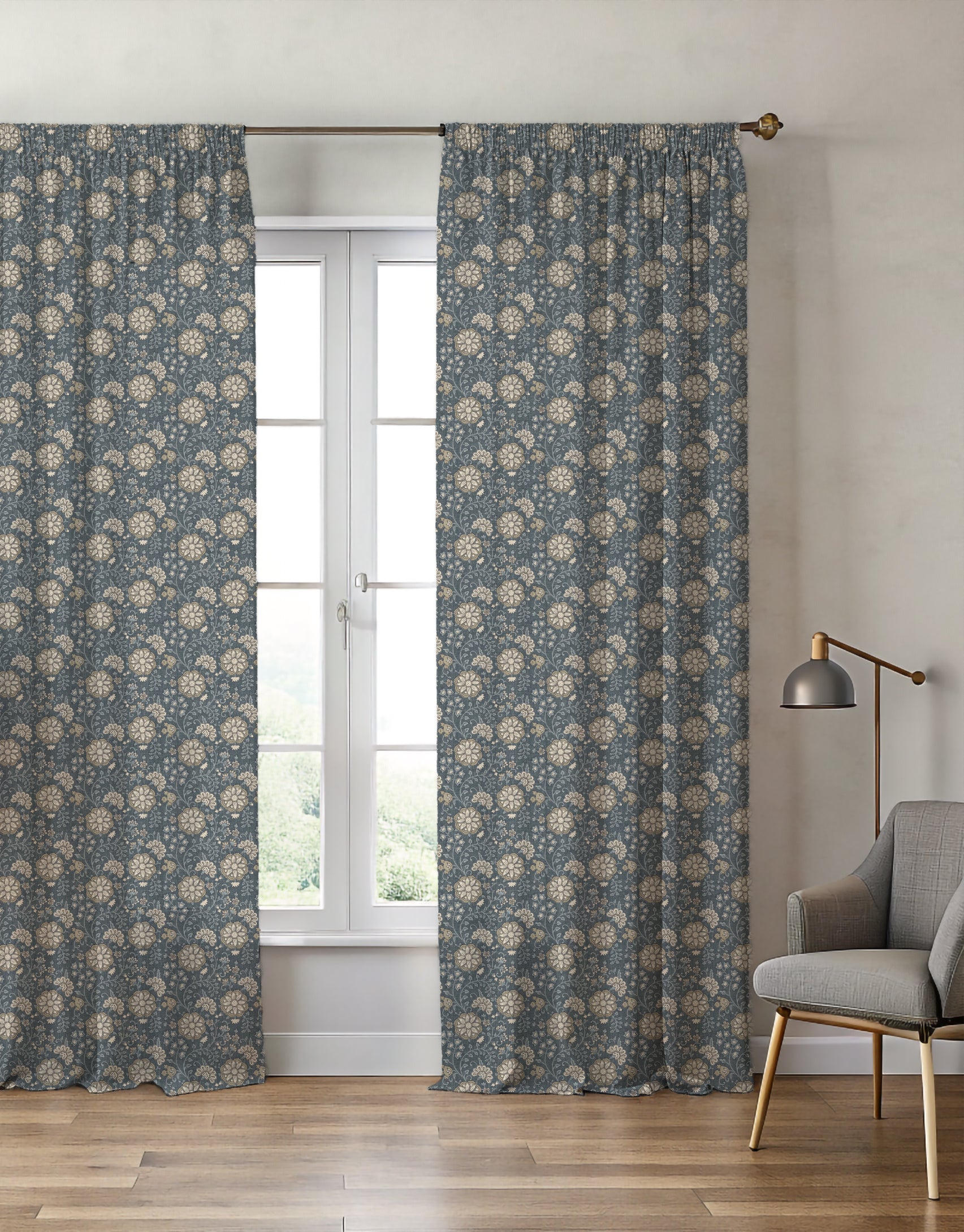 Lucien Trail Taupe/Navy Curtain