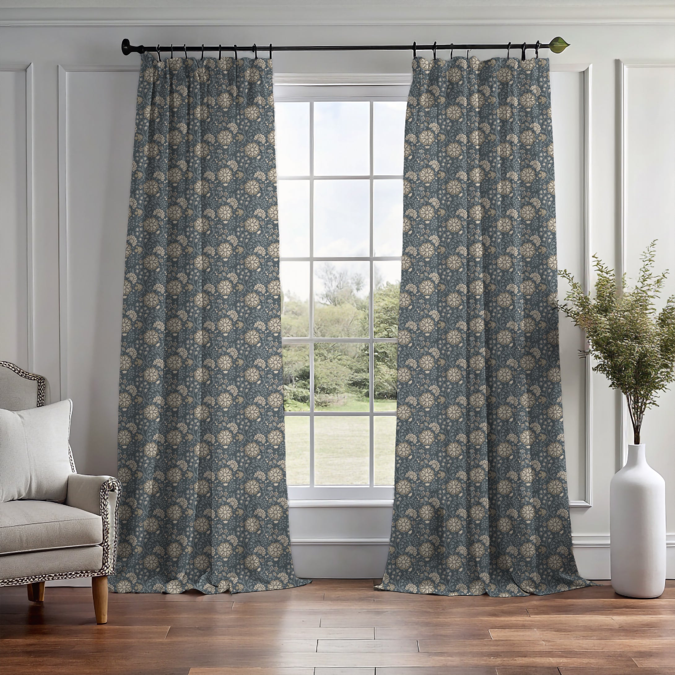 Lucien Trail Taupe/Navy Curtain