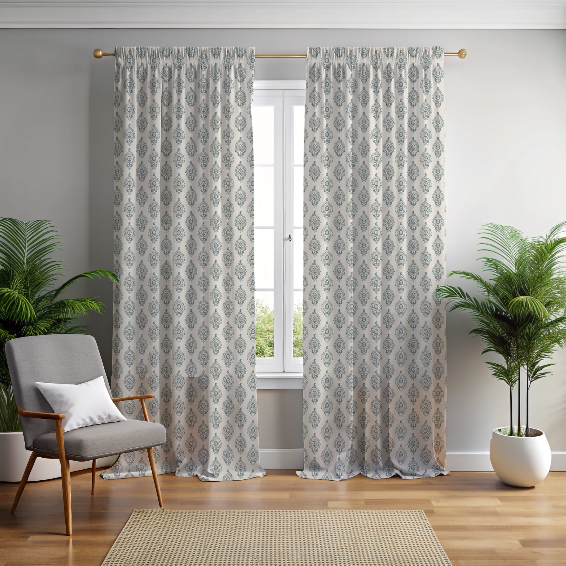 Naya Motif Blue/Taupe Curtain