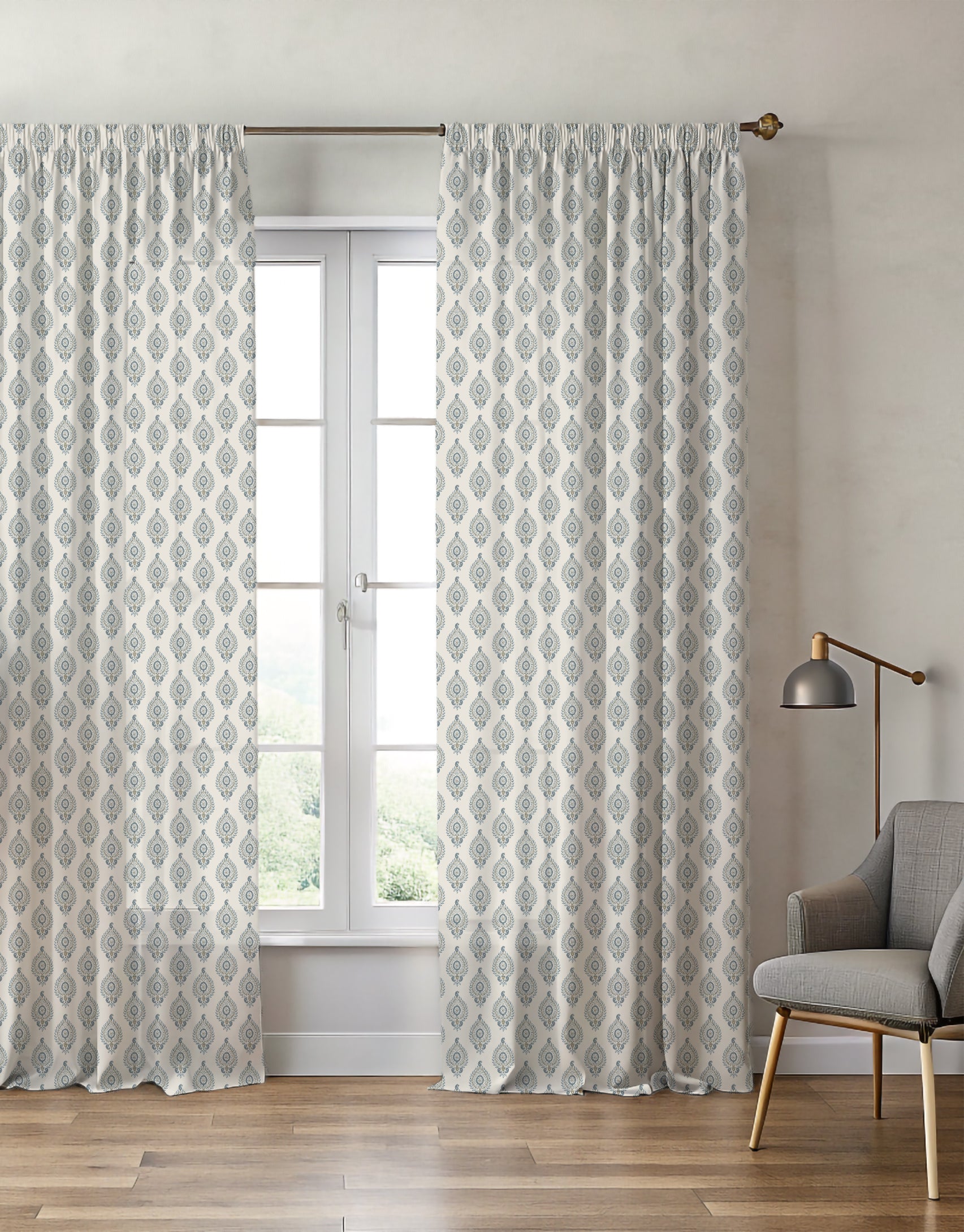 Naya Motif Blue/Taupe Curtain