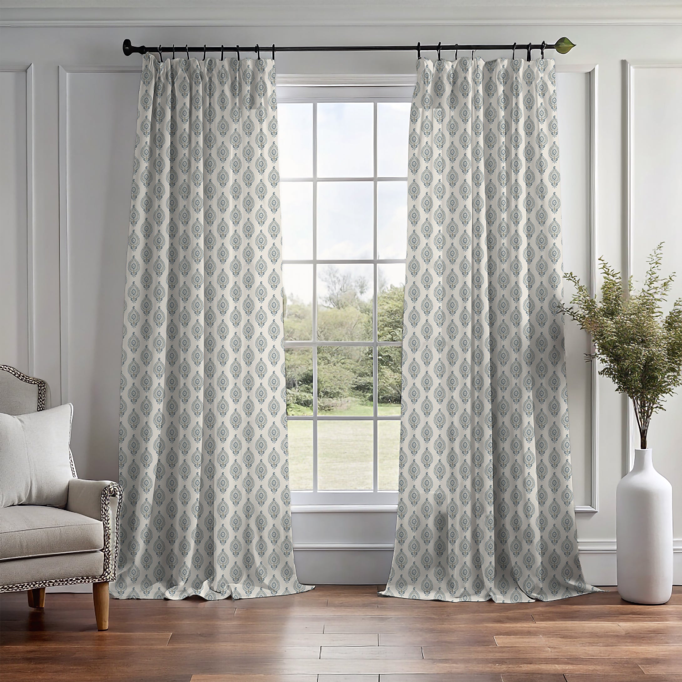 Naya Motif Blue/Taupe Curtain