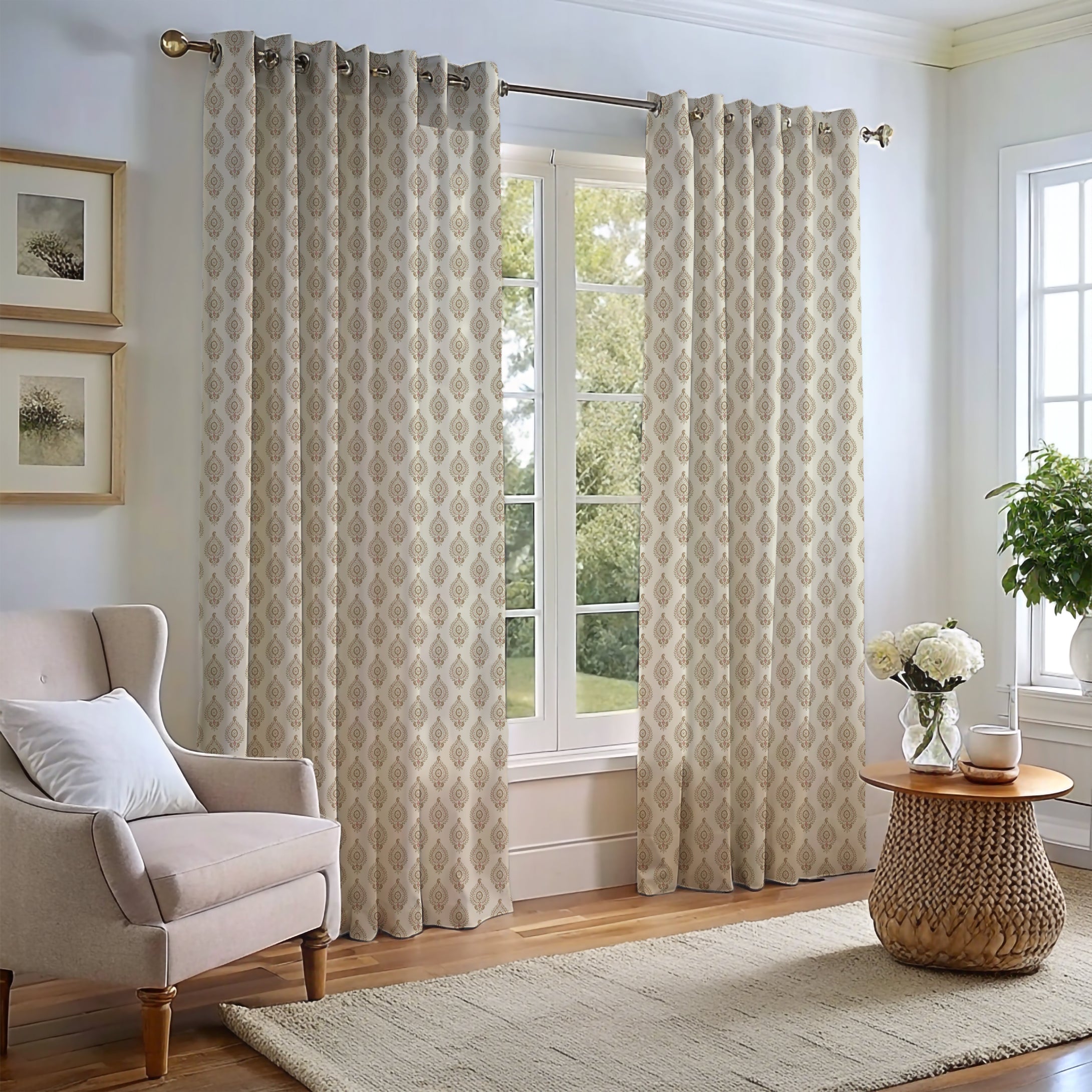 Naya Motif Neutral/Rose Curtain