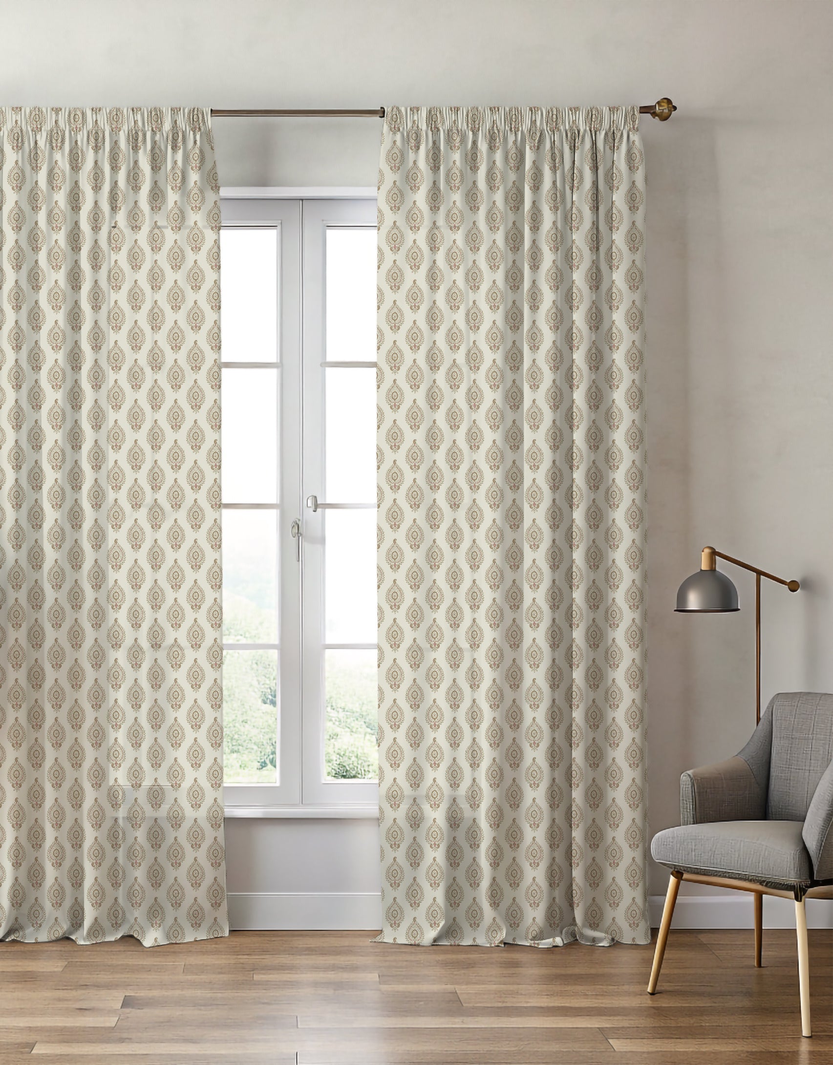 Naya Motif Neutral/Rose Curtain