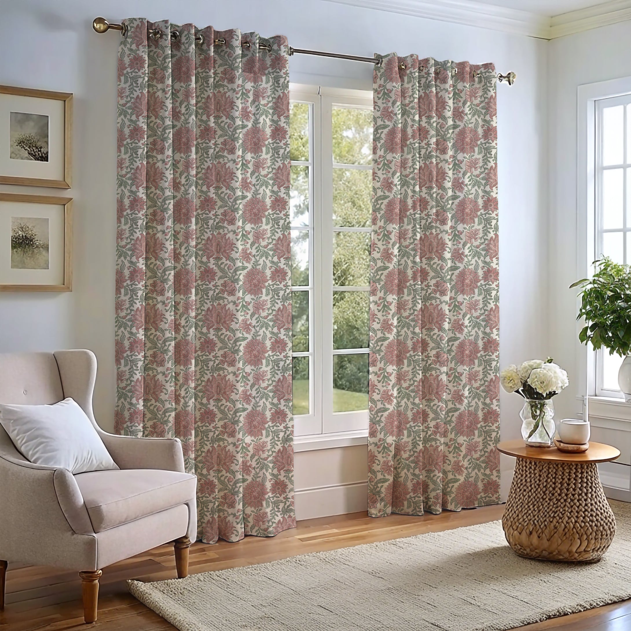 Nima Floral Rose/Sage Curtain