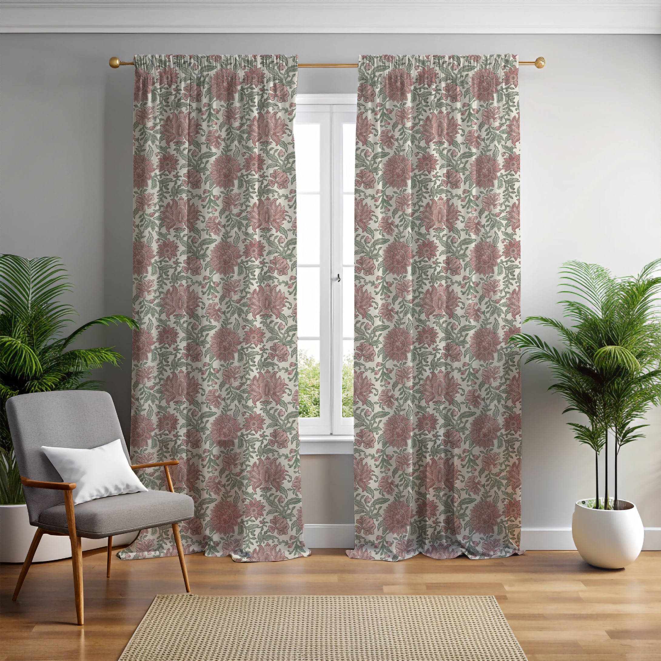 Nima Floral Rose/Sage Curtain