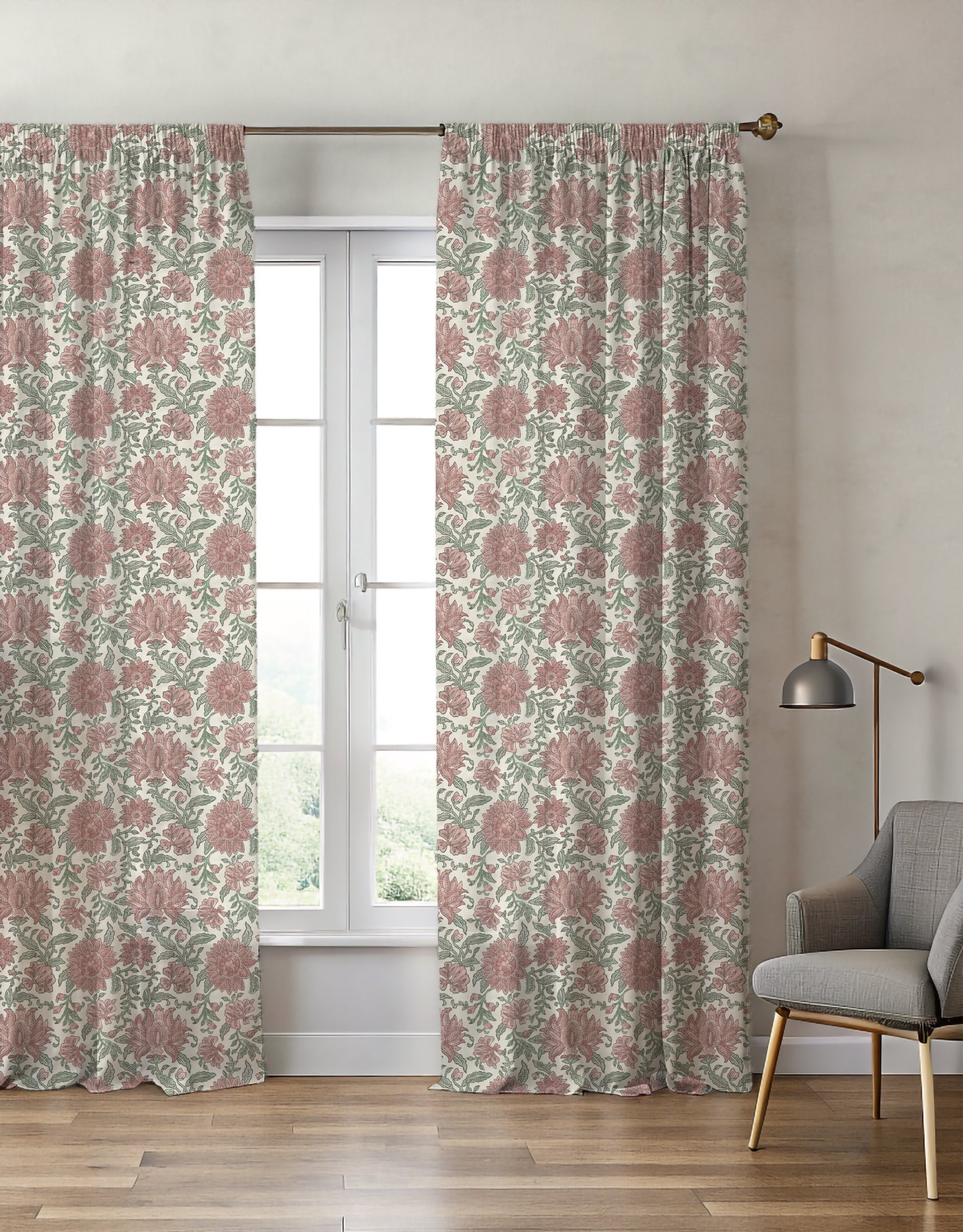 Nima Floral Rose/Sage Curtain